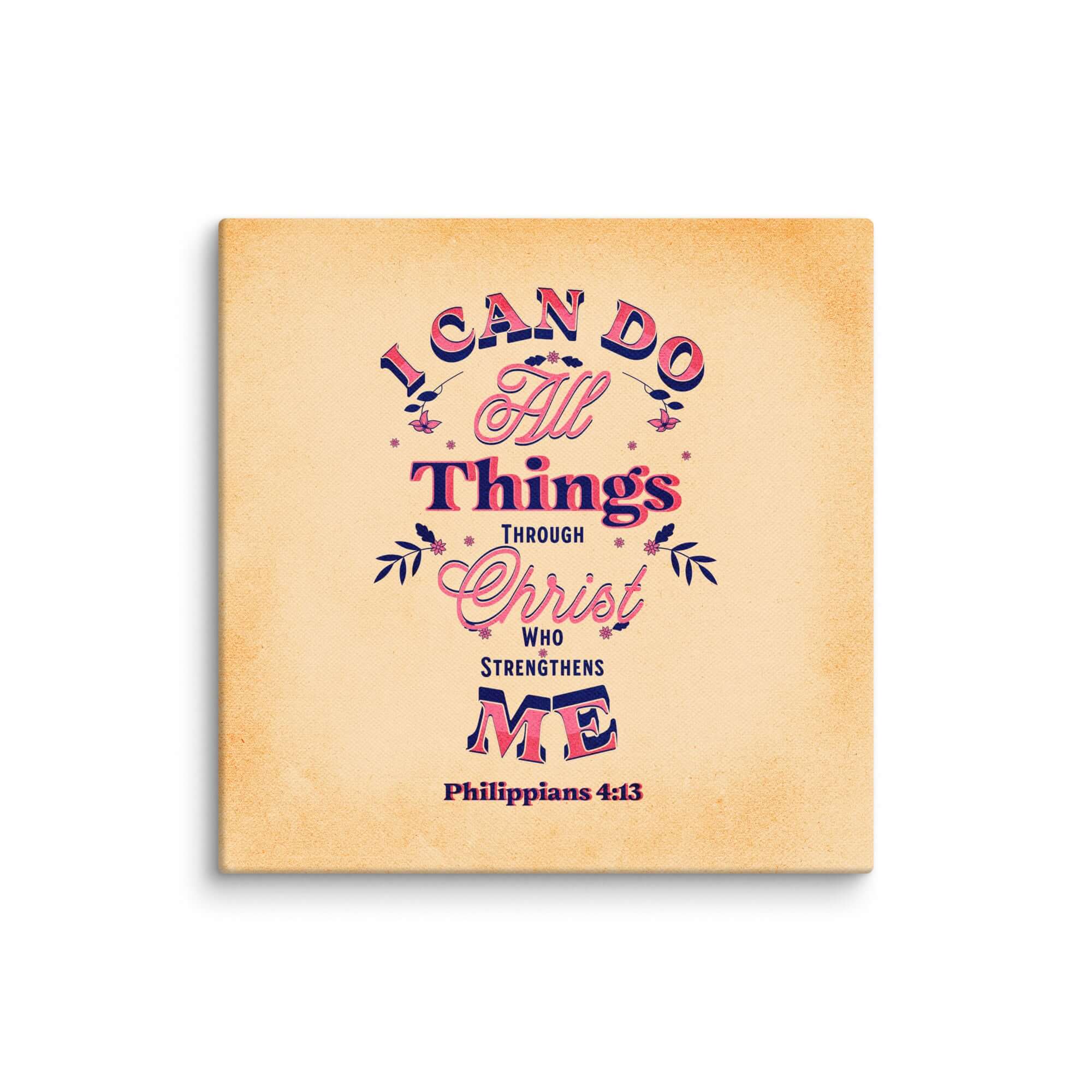 Philippians 4:13 Bible Verse, Christ Strengthens Me Canvas Print Wall Art 14″×14″