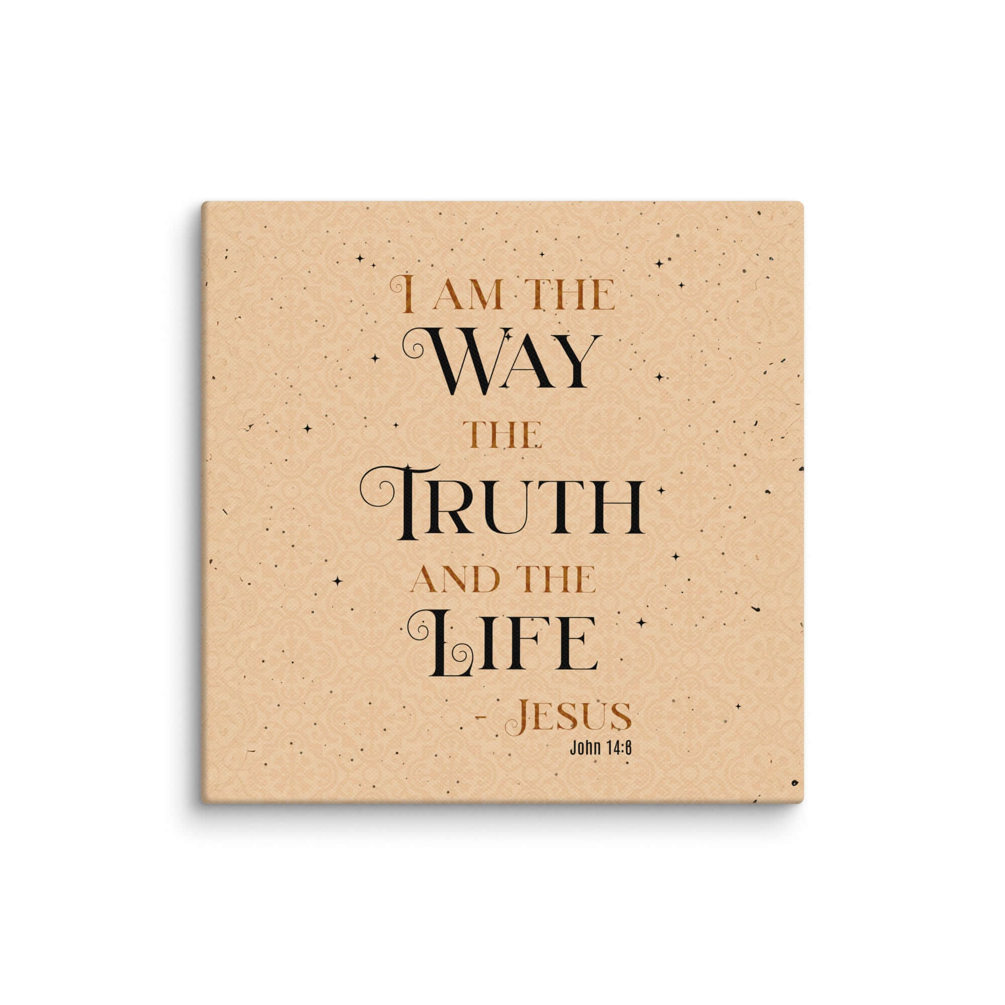 John 14:6 Bible Verse, Color Text Brown Background Canvas Print Wall Art 14″×14″