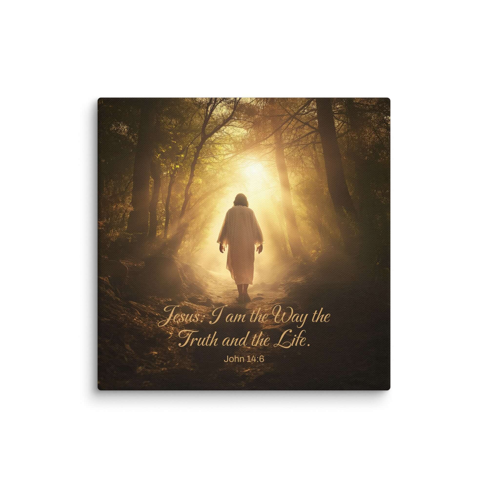 John 14:6 Bible Verse, Forest Image Canvas Print Wall Art 14″×14″