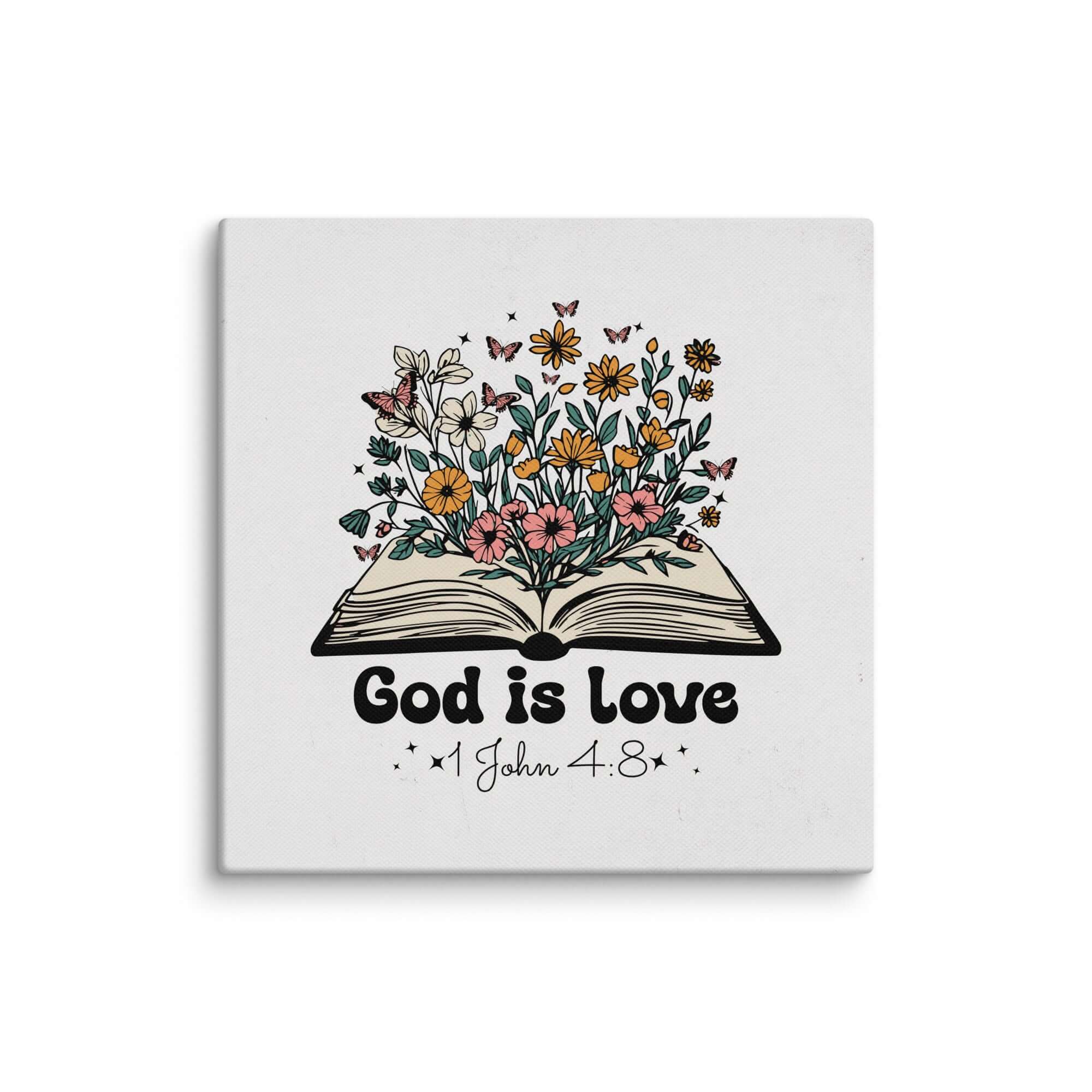 1 John 4:8 Bible Verse, God is Love Canvas Print Wall Art 14″×14″