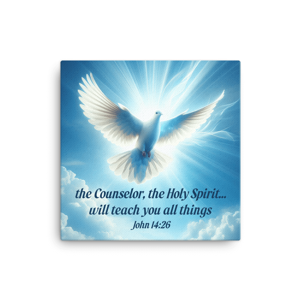 John 14:26 Bible Verse, Holy Spirit Dove Canvas Print Wall Art 16″×16″