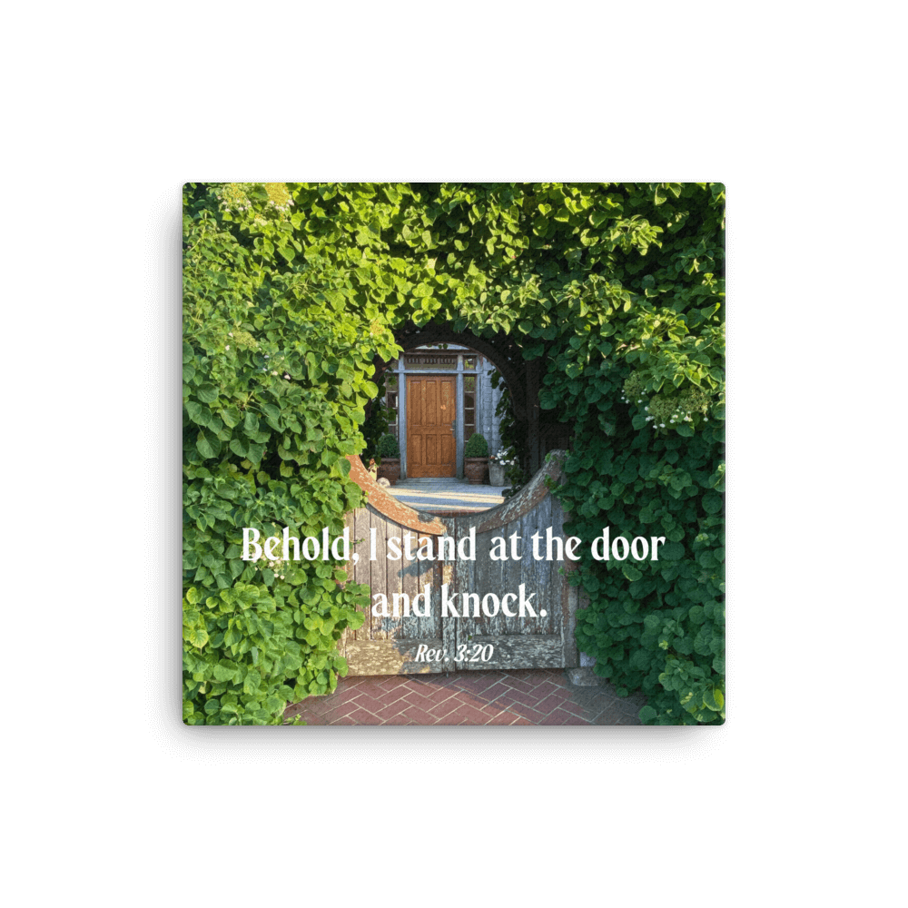 Revelation 3:20 Bible Verse, Garden Doorway Canvas Print Wall Art 16″×16″