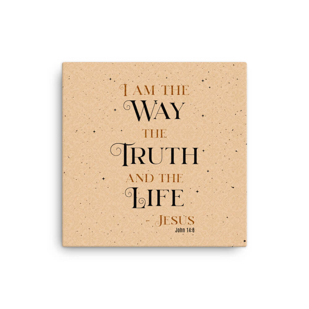 John 14:6 Bible Verse, Color Text Brown Background Canvas Print Wall Art 16″×16″