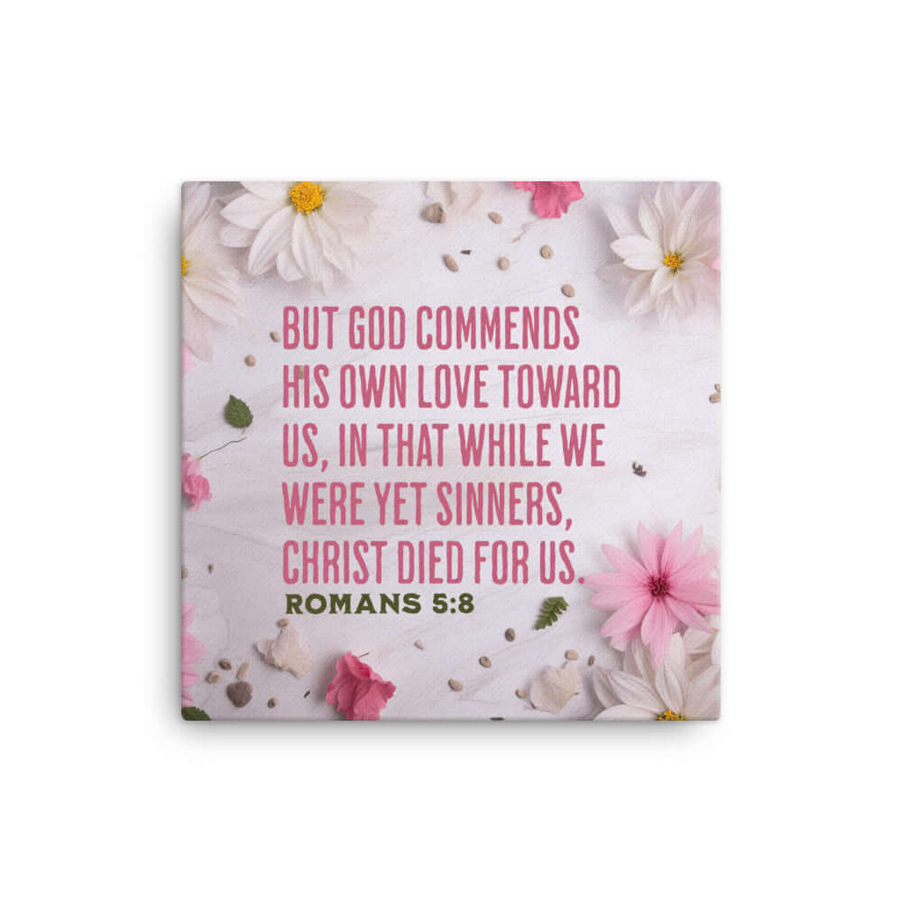 Romans 5:8 Bible Verse, Christ Died for Us Canvas Print Wall Art 16″×16″