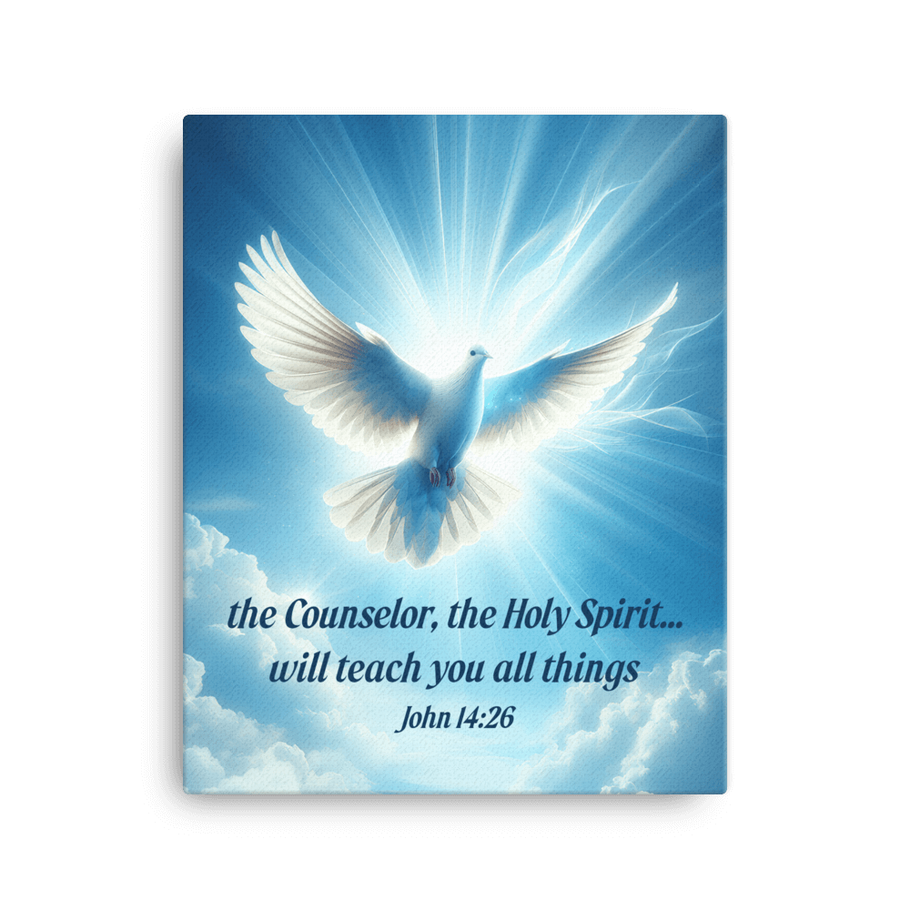 John 14:26 Bible Verse, Holy Spirit Dove Canvas Print Wall Art 16″×20″