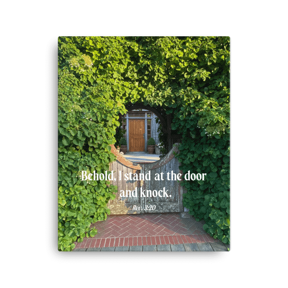 Revelation 3:20 Bible Verse, Garden Doorway Canvas Print Wall Art 16″×20″