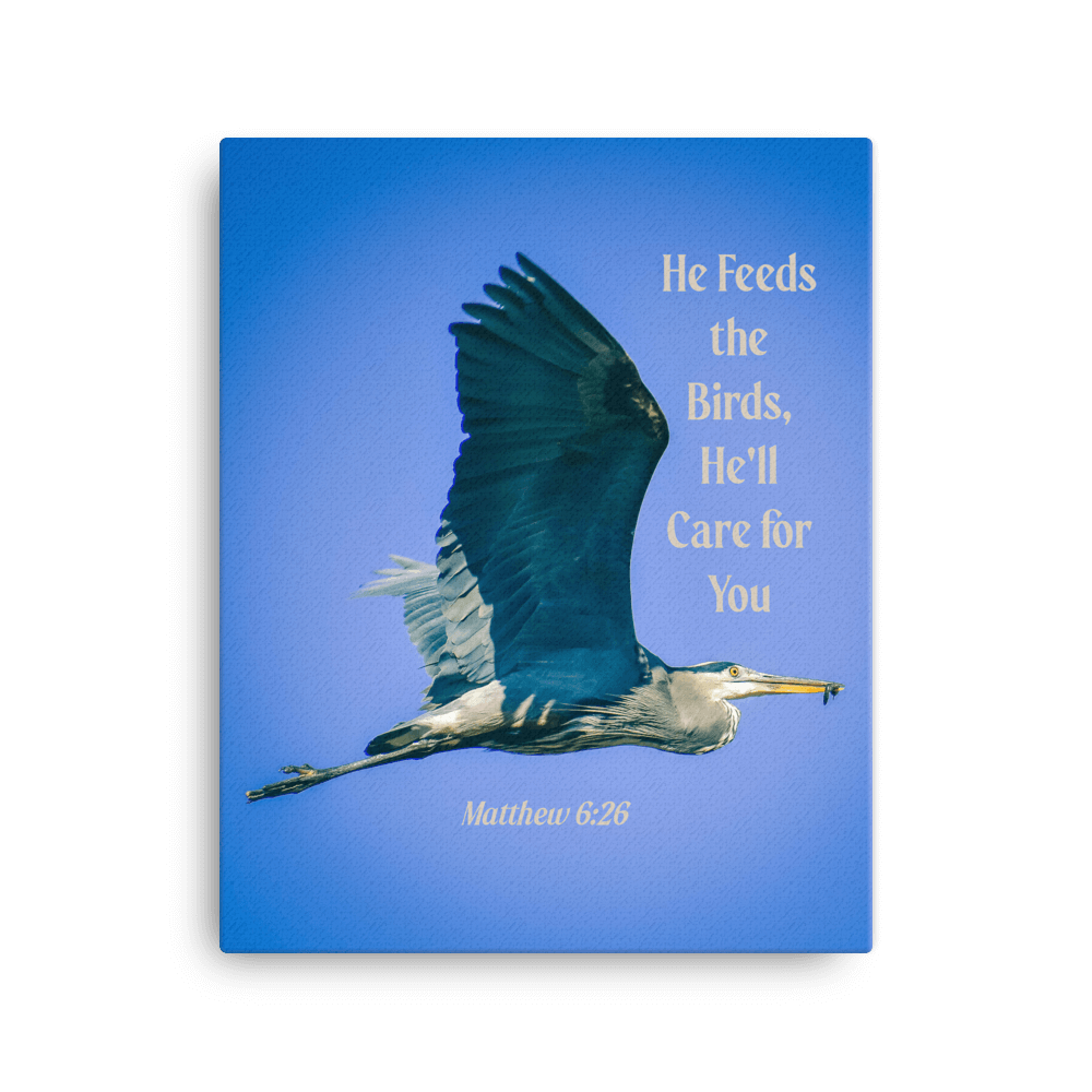 Matthew 6:26 Graceful Heron, He'll Care for You Canvas Print Wall Art 16″×20″