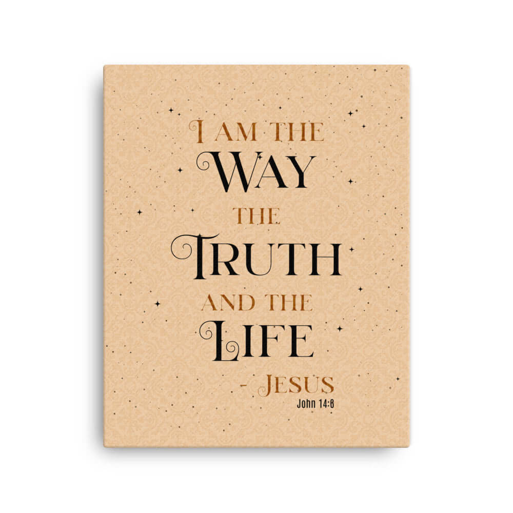 John 14:6 Bible Verse, Color Text Brown Background Canvas Print Wall Art 16″×20″