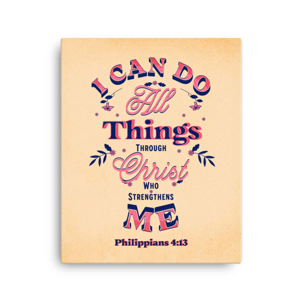 Philippians 4:13 Bible Verse, Christ Strengthens Me Canvas Print Wall Art 16″×20″