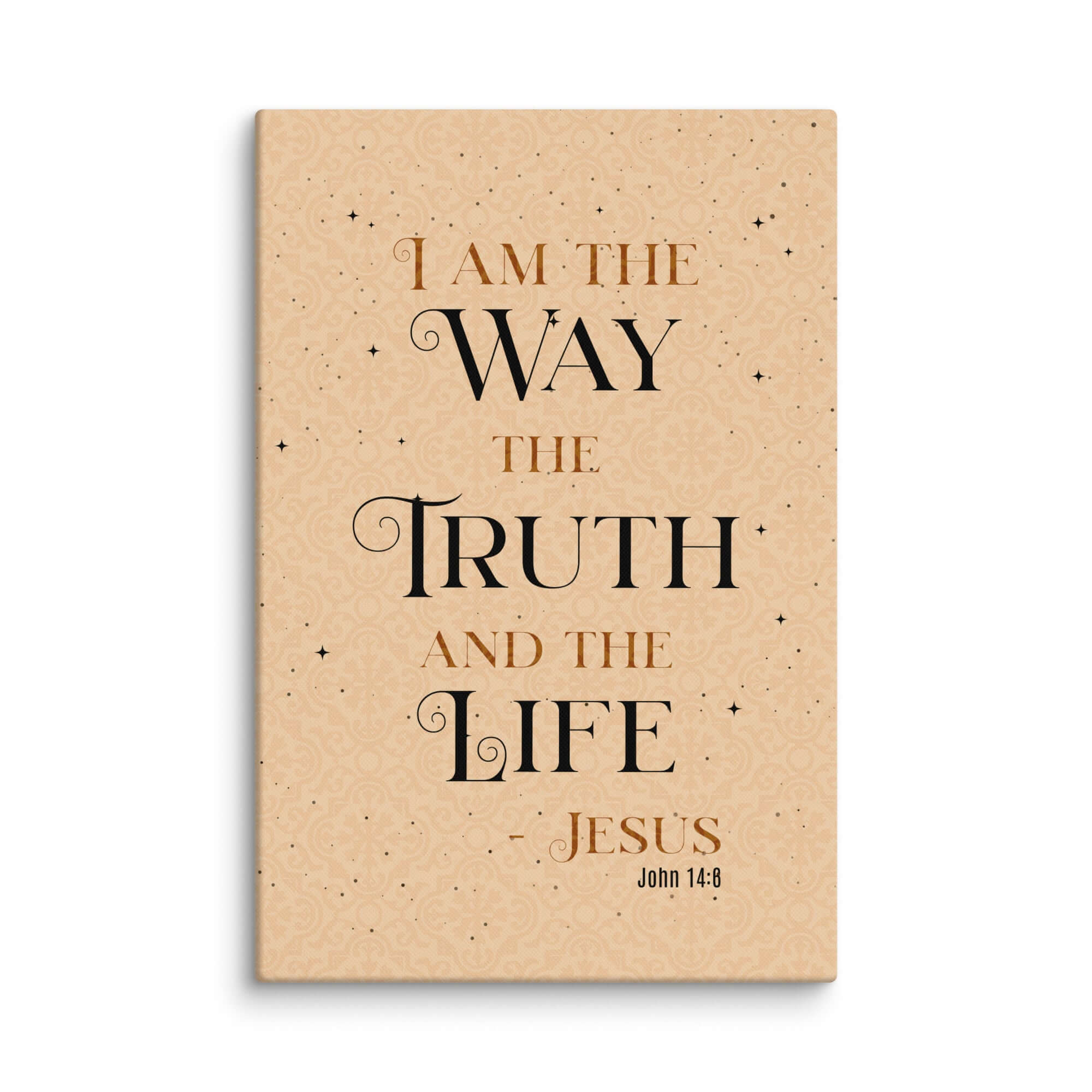 John 14:6 Bible Verse, Color Text Brown Background Canvas Print Wall Art 16″×24″