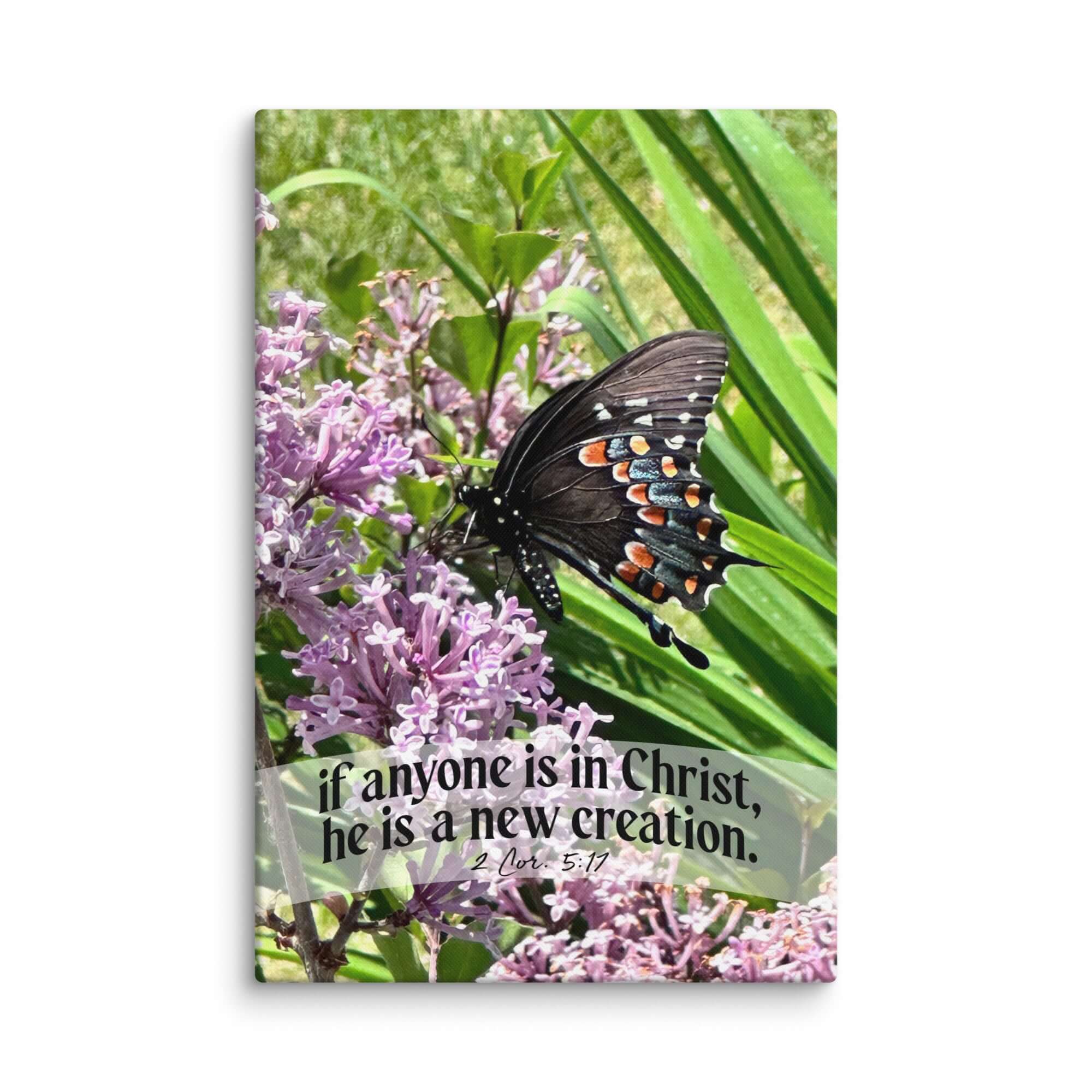 2 Corinthians 5:17 Bible Verse, Butterfly Canvas Print Wall Art 16″×24″