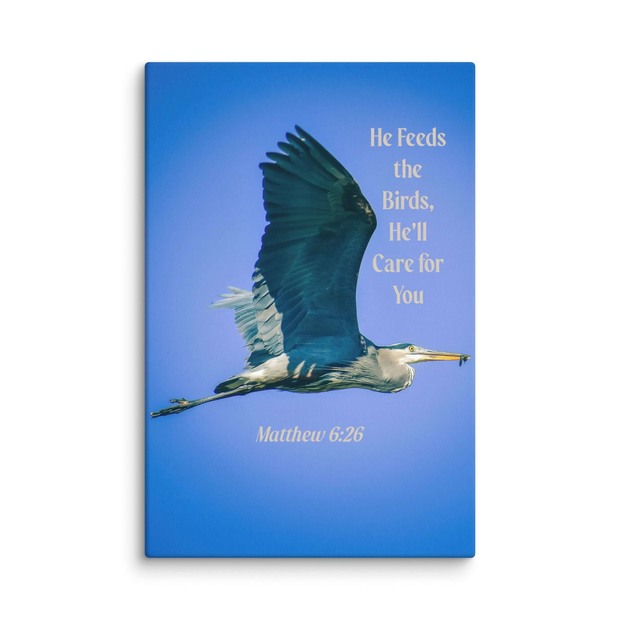Matthew 6:26 Graceful Heron, He'll Care for You Canvas Print Wall Art 16″×24″