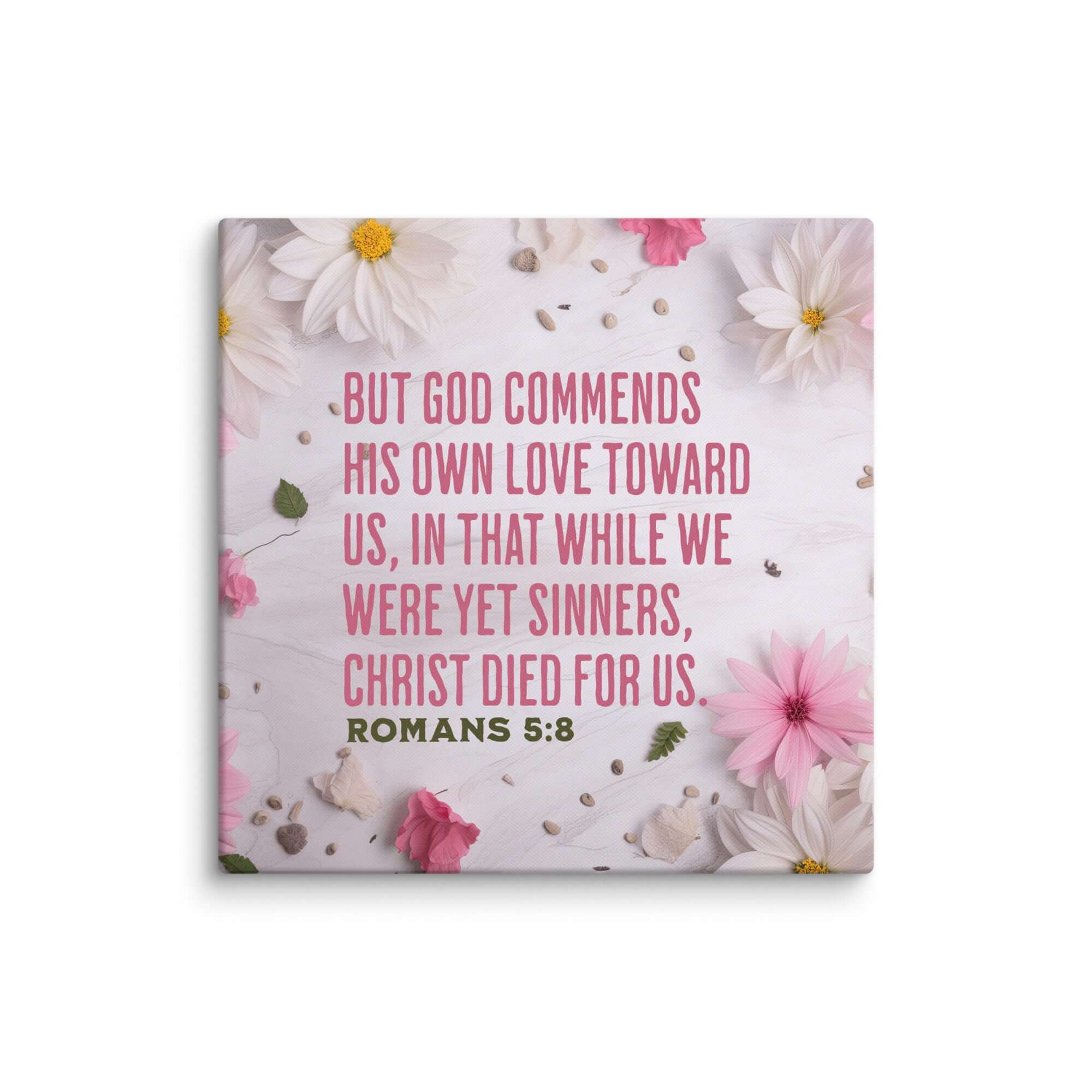 Romans 5:8 Bible Verse, Christ Died for Us Canvas Print Wall Art 18″×18″