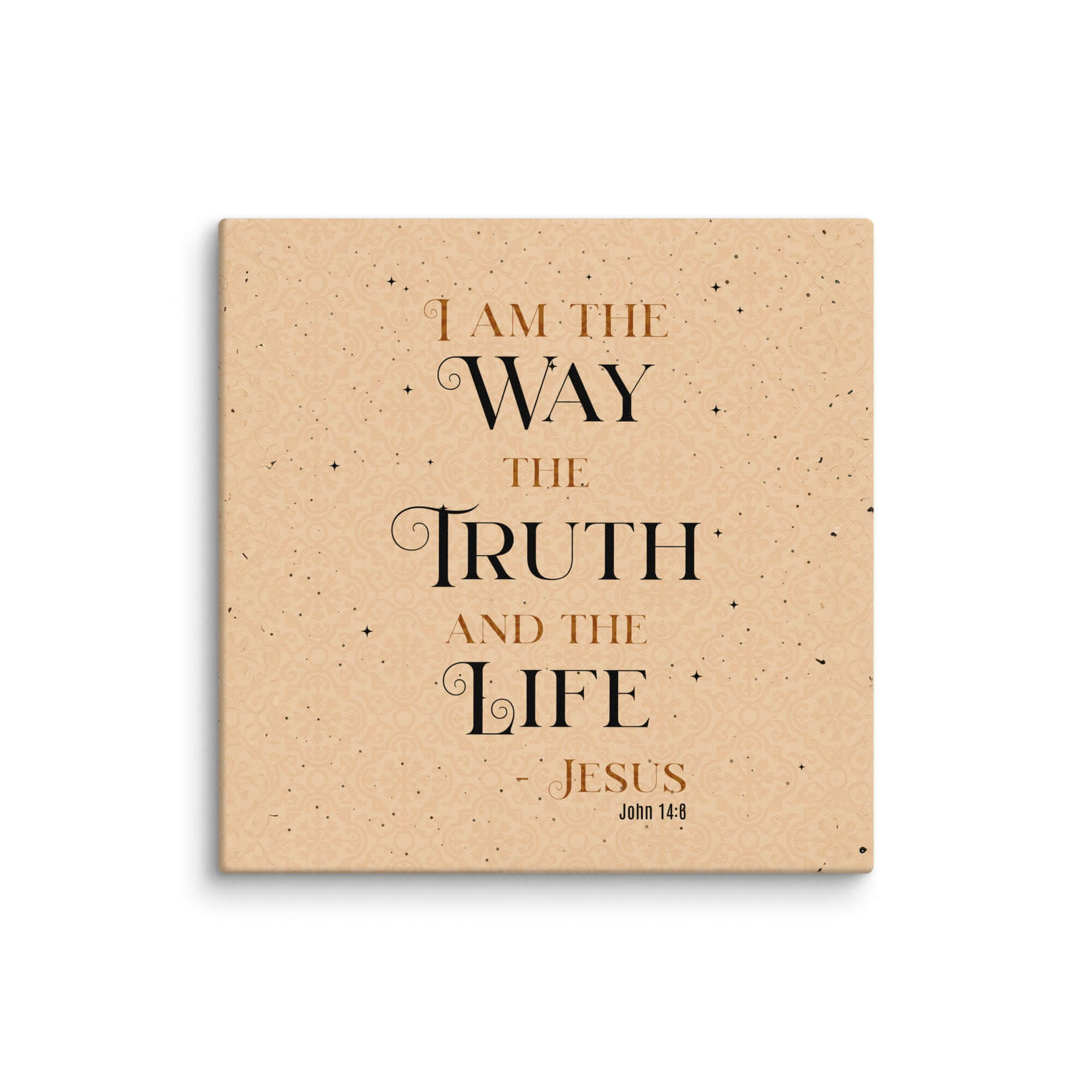 John 14:6 Bible Verse, Color Text Brown Background Canvas Print Wall Art 18″×18″