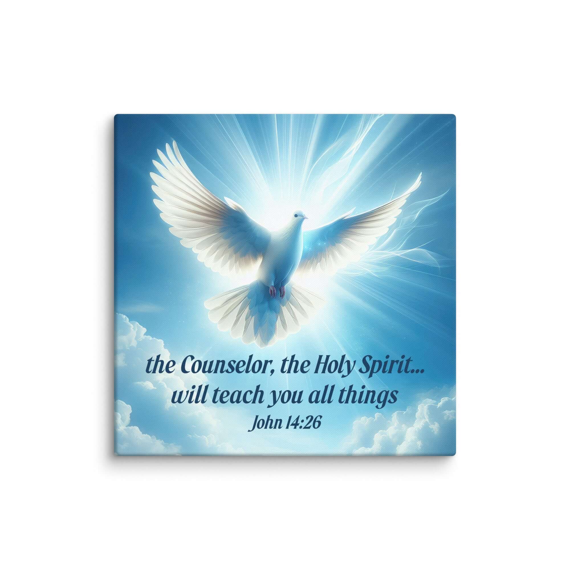 John 14:26 Bible Verse, Holy Spirit Dove Canvas Print Wall Art 18″×18″