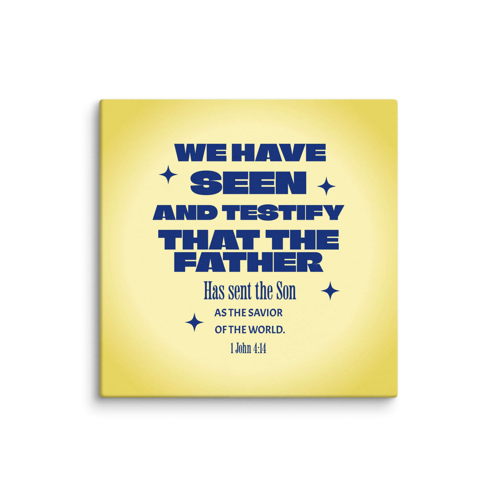 1 John 4:14 Bible Verse, Savior of the world Canvas Print Wall Art 18″×18″