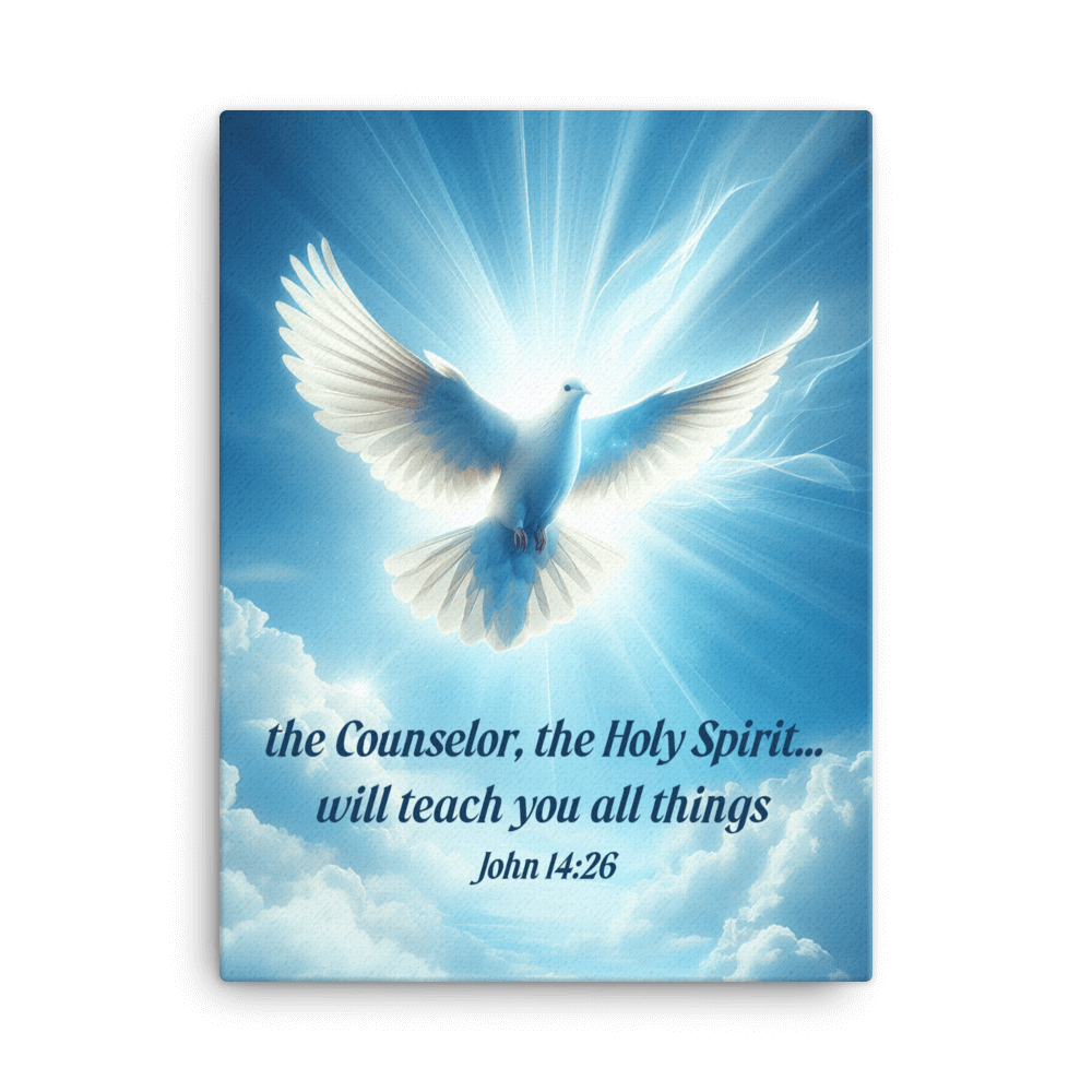 John 14:26 Bible Verse, Holy Spirit Dove Canvas Print Wall Art 18″×24″