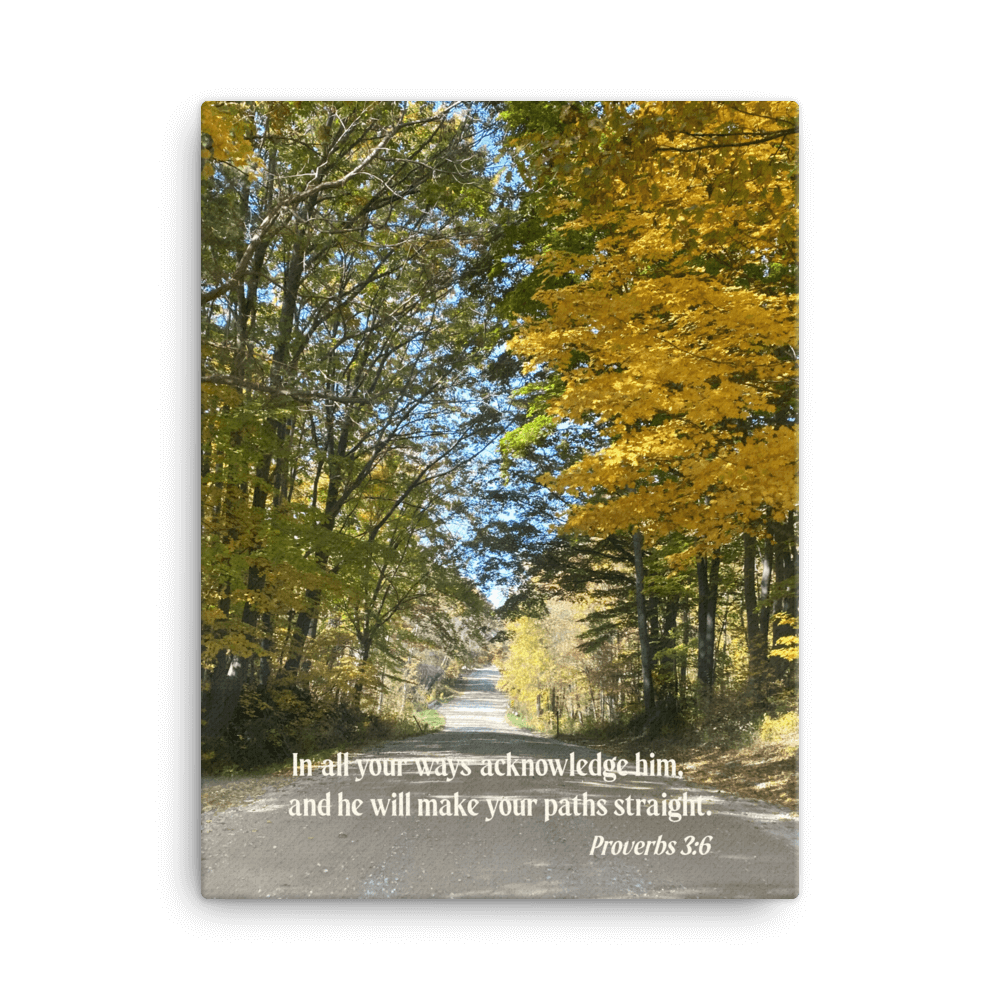 Proverbs 3:6 Bible Verse, Fall Road Canvas Print Wall Art 18″×24″