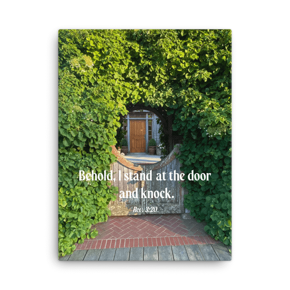 Revelation 3:20 Bible Verse, Garden Doorway Canvas Print Wall Art 18″×24″