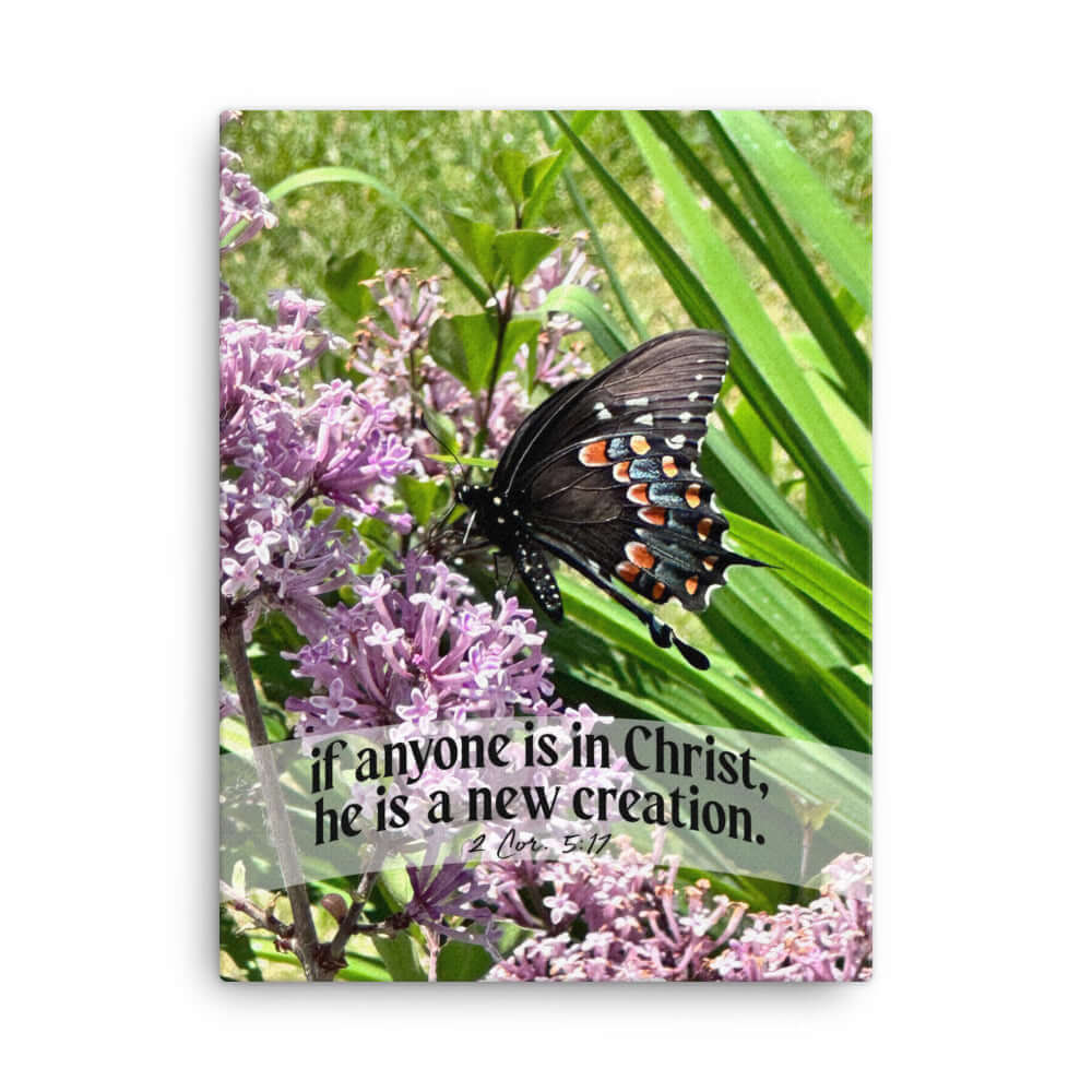 2 Corinthians 5:17 Bible Verse, Butterfly Canvas Print Wall Art 18″×24″