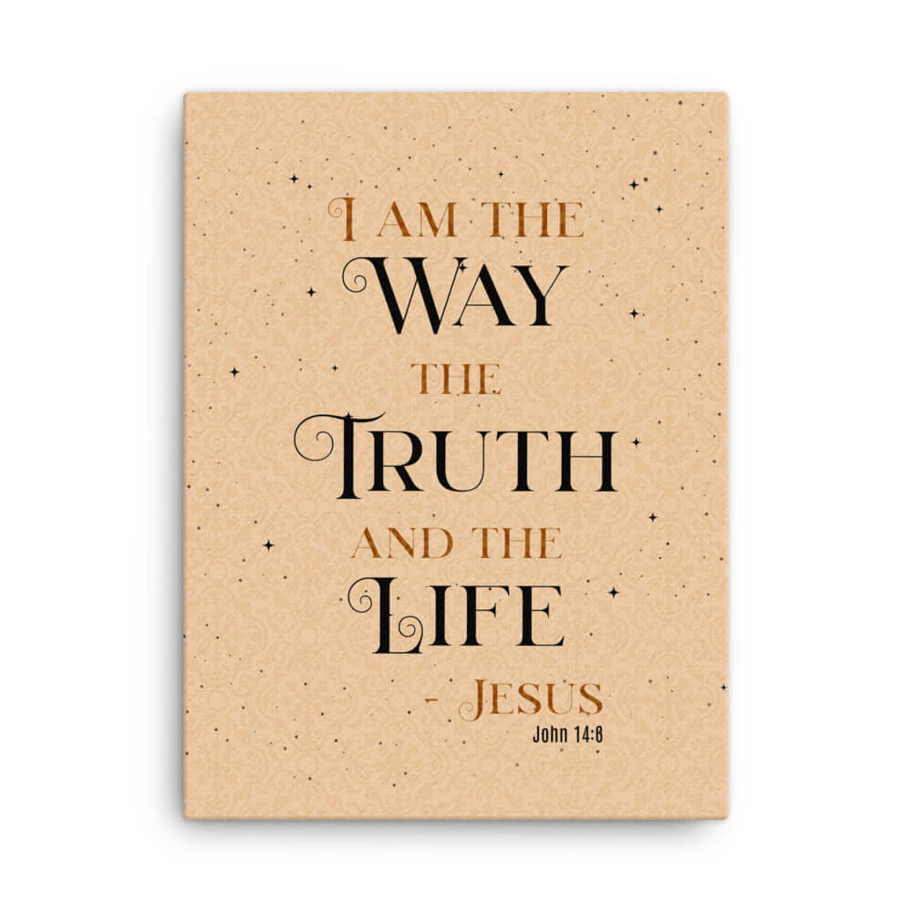John 14:6 Bible Verse, Color Text Brown Background Canvas Print Wall Art 18″×24″