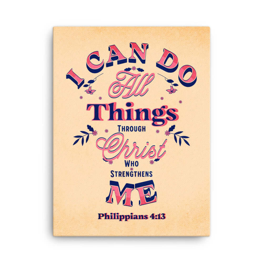 Philippians 4:13 Bible Verse, Christ Strengthens Me Canvas Print Wall Art 18″×24″