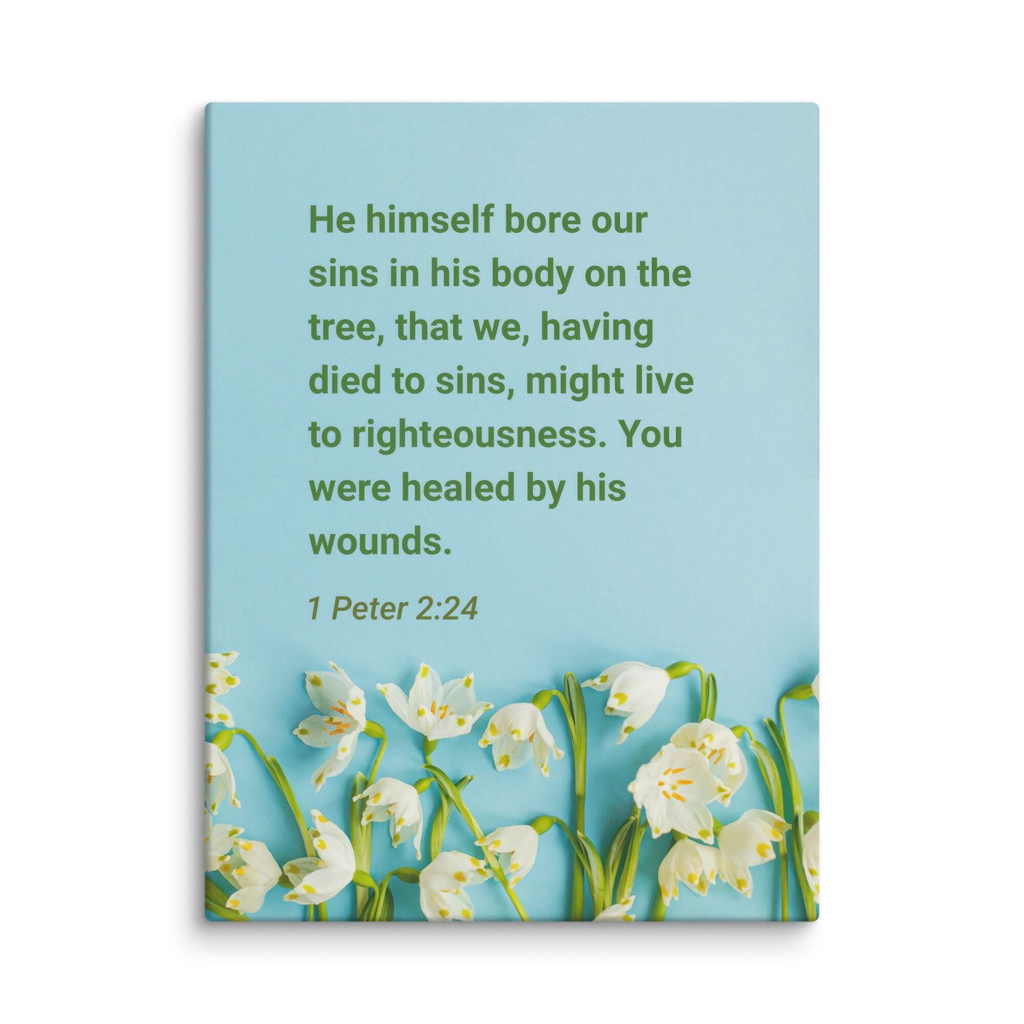 1 Peter 2:24 Bible Verse, healed by His wounds Canvas Print Wall Art 18″×24″
