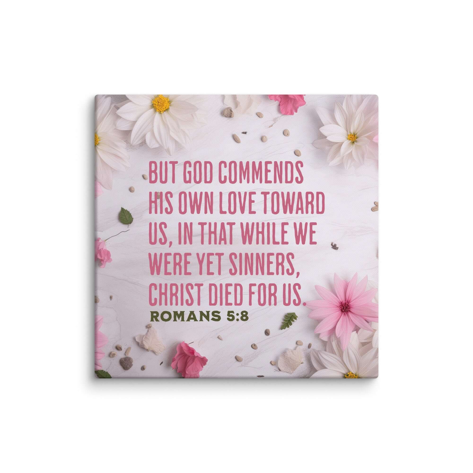 Romans 5:8 Bible Verse, Christ Died for Us Canvas Print Wall Art 20″×20″