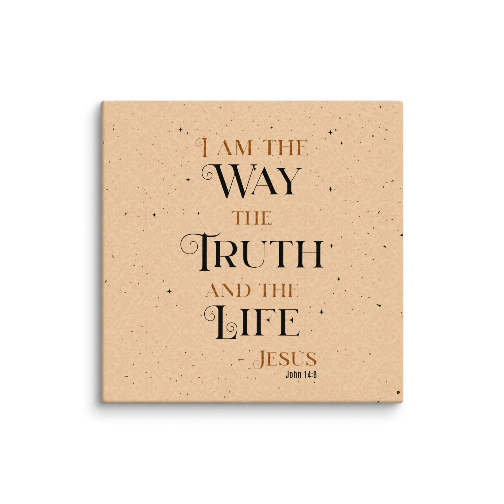 John 14:6 Bible Verse, Color Text Brown Background Canvas Print Wall Art 20″×20″