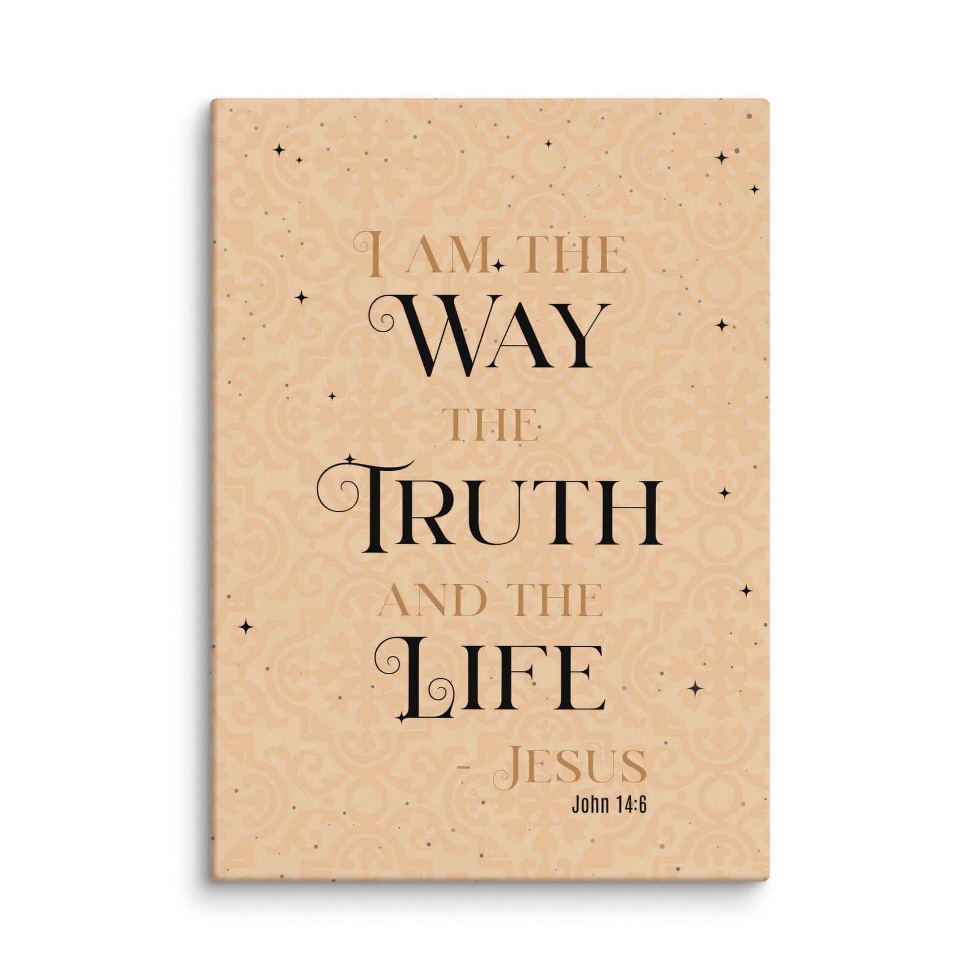 John 14:6 Bible Verse, Color Text Brown Background Canvas Print Wall Art 20″×28″