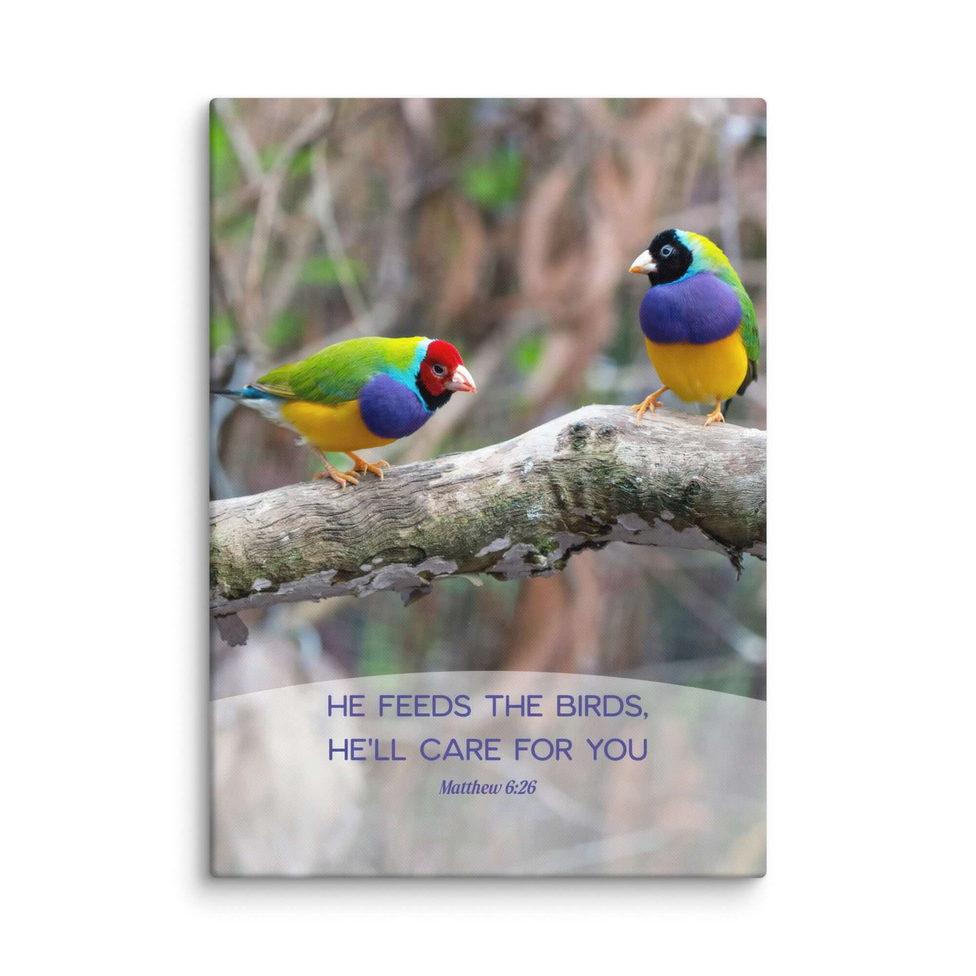 Matthew 6:26 Gouldian Finches, He'll Care for You Canvas Print Wall Art 20″×28″