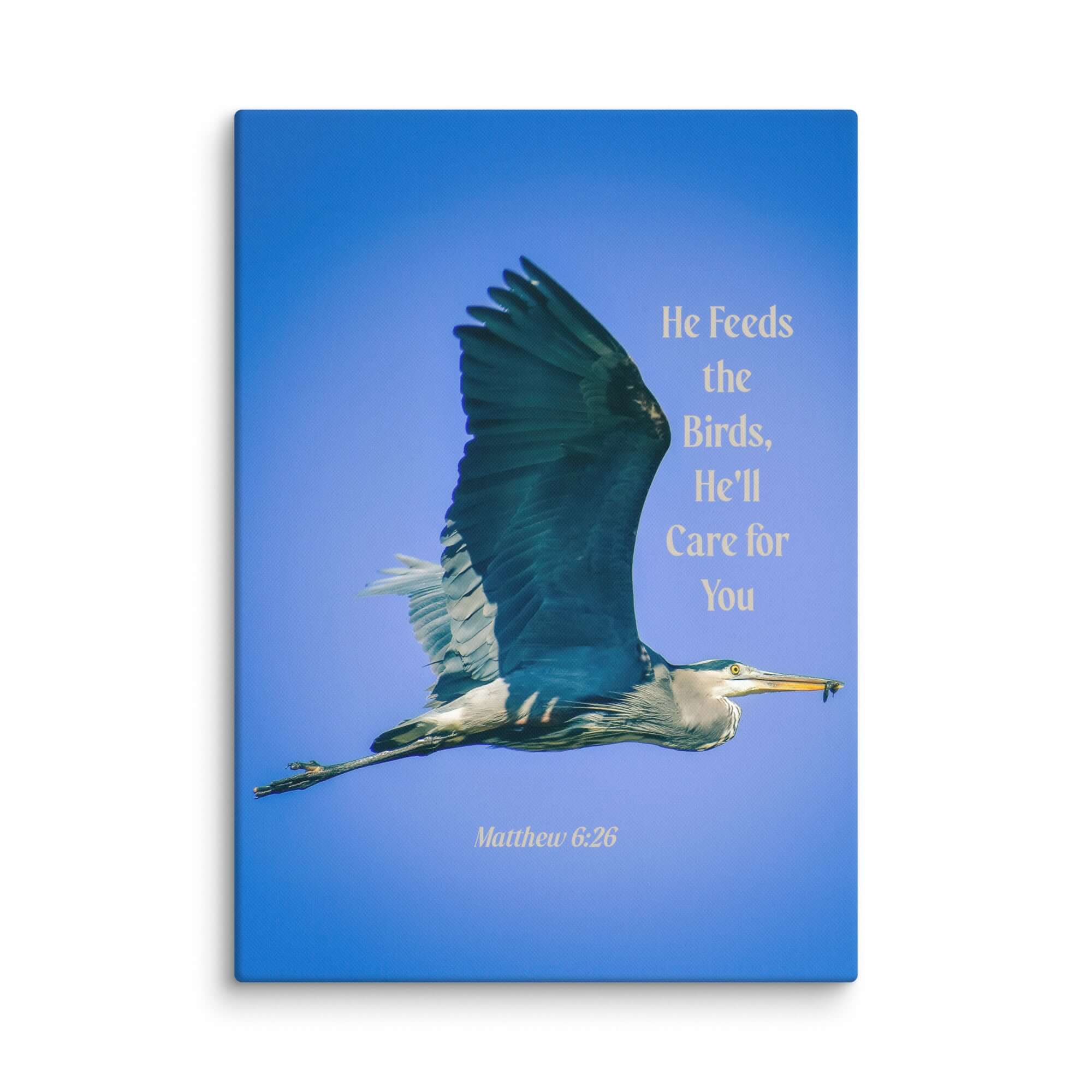 Matthew 6:26 Graceful Heron, He'll Care for You Canvas Print Wall Art 20″×28″