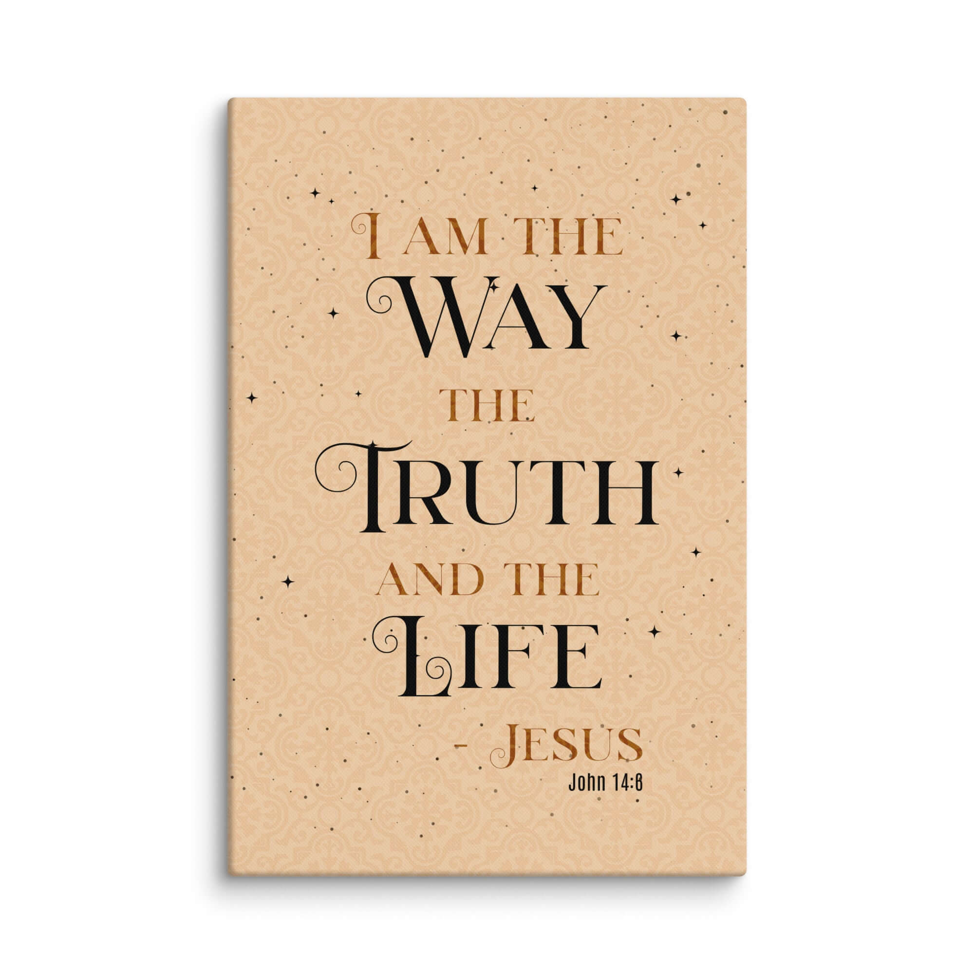 John 14:6 Bible Verse, Color Text Brown Background Canvas Print Wall Art 20″×30″