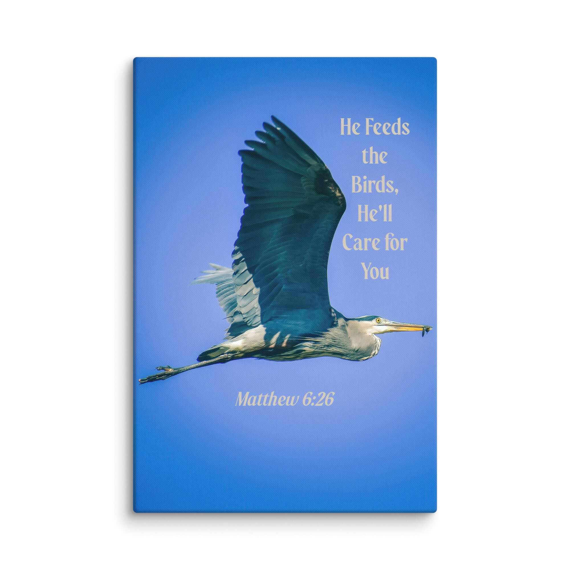 Matthew 6:26 Graceful Heron, He'll Care for You Canvas Print Wall Art 20″×30″