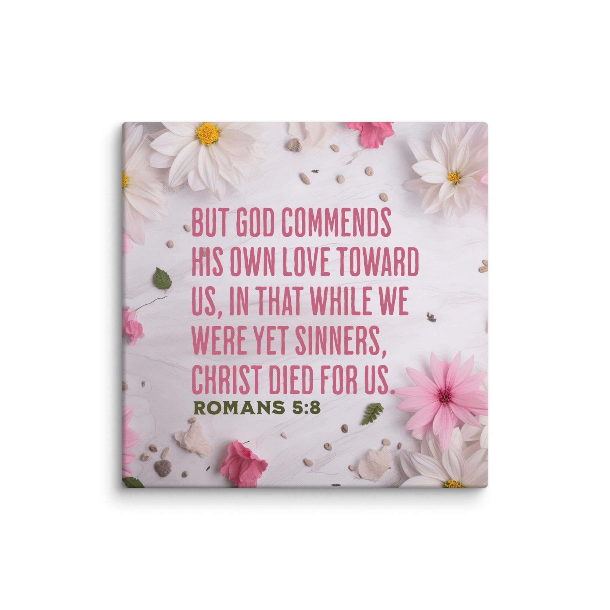 Romans 5:8 Bible Verse, Christ Died for Us Canvas Print Wall Art 24″×24″