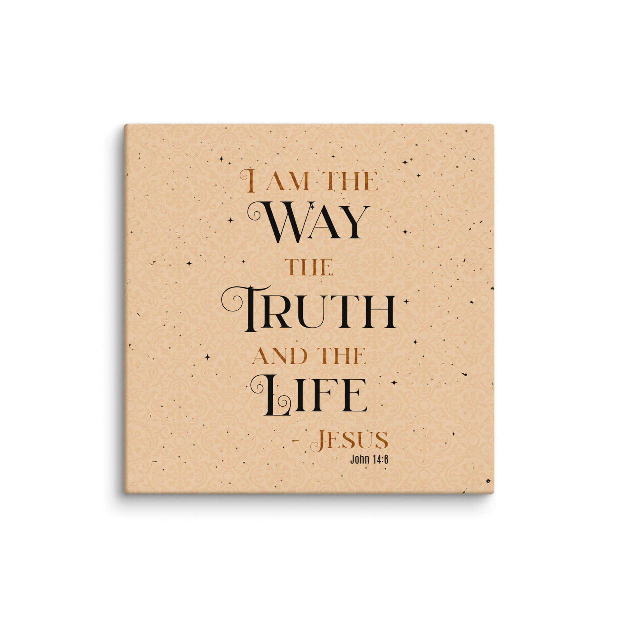 John 14:6 Bible Verse, Color Text Brown Background Canvas Print Wall Art 24″×24″