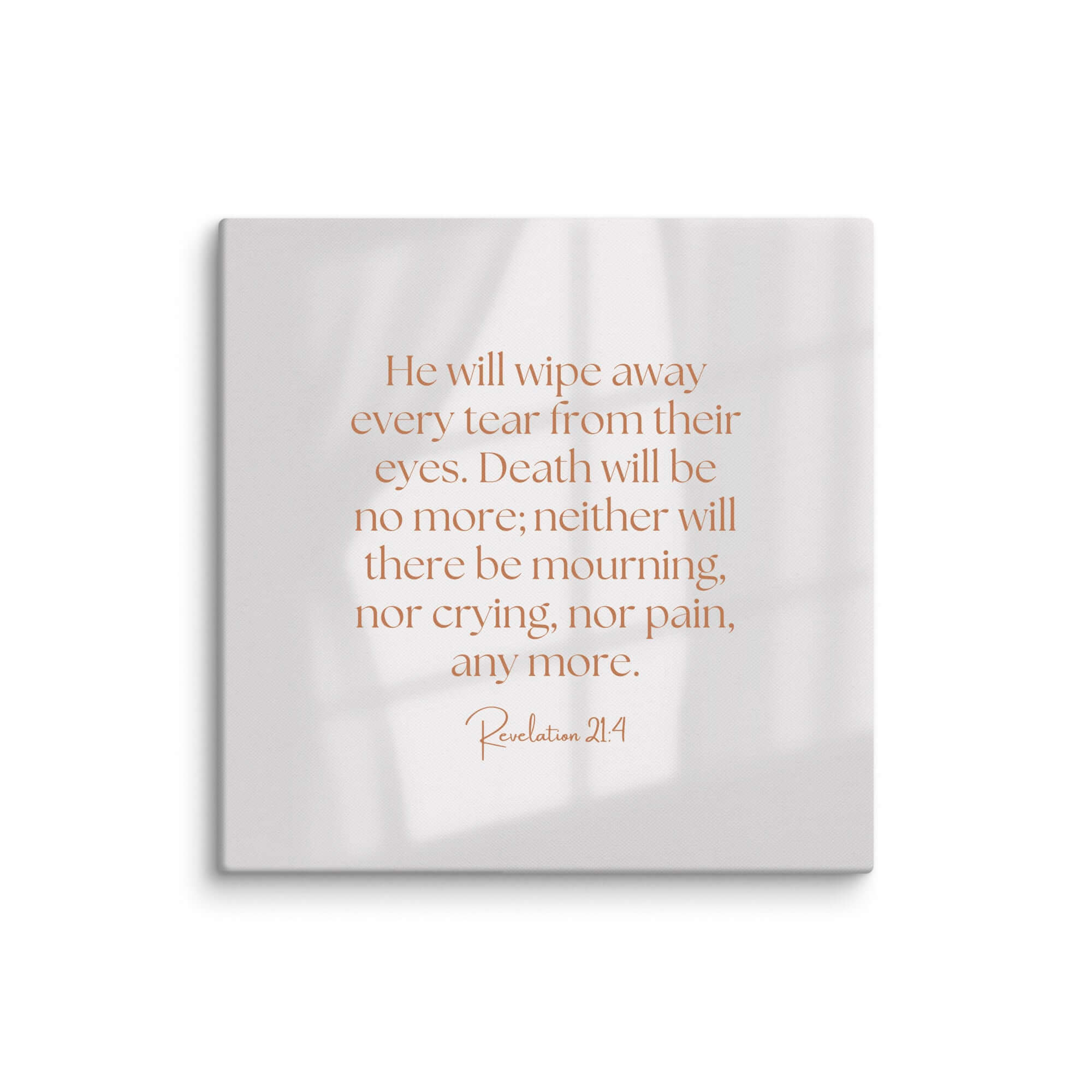 Revelation 21:4 Bible Verse, He will wipe Canvas Print Wall Art 24″×24″