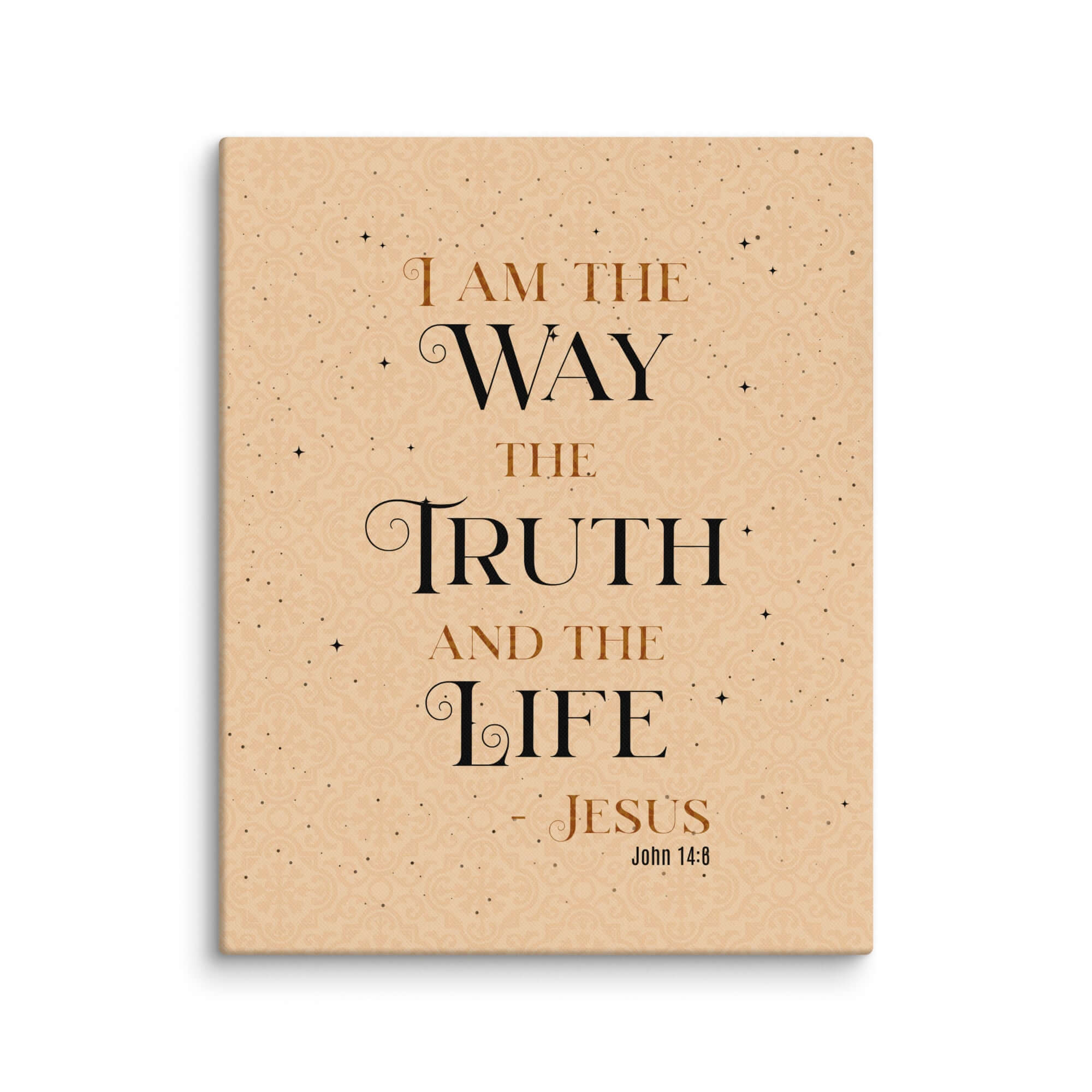 John 14:6 Bible Verse, Color Text Brown Background Canvas Print Wall Art 24″×30″