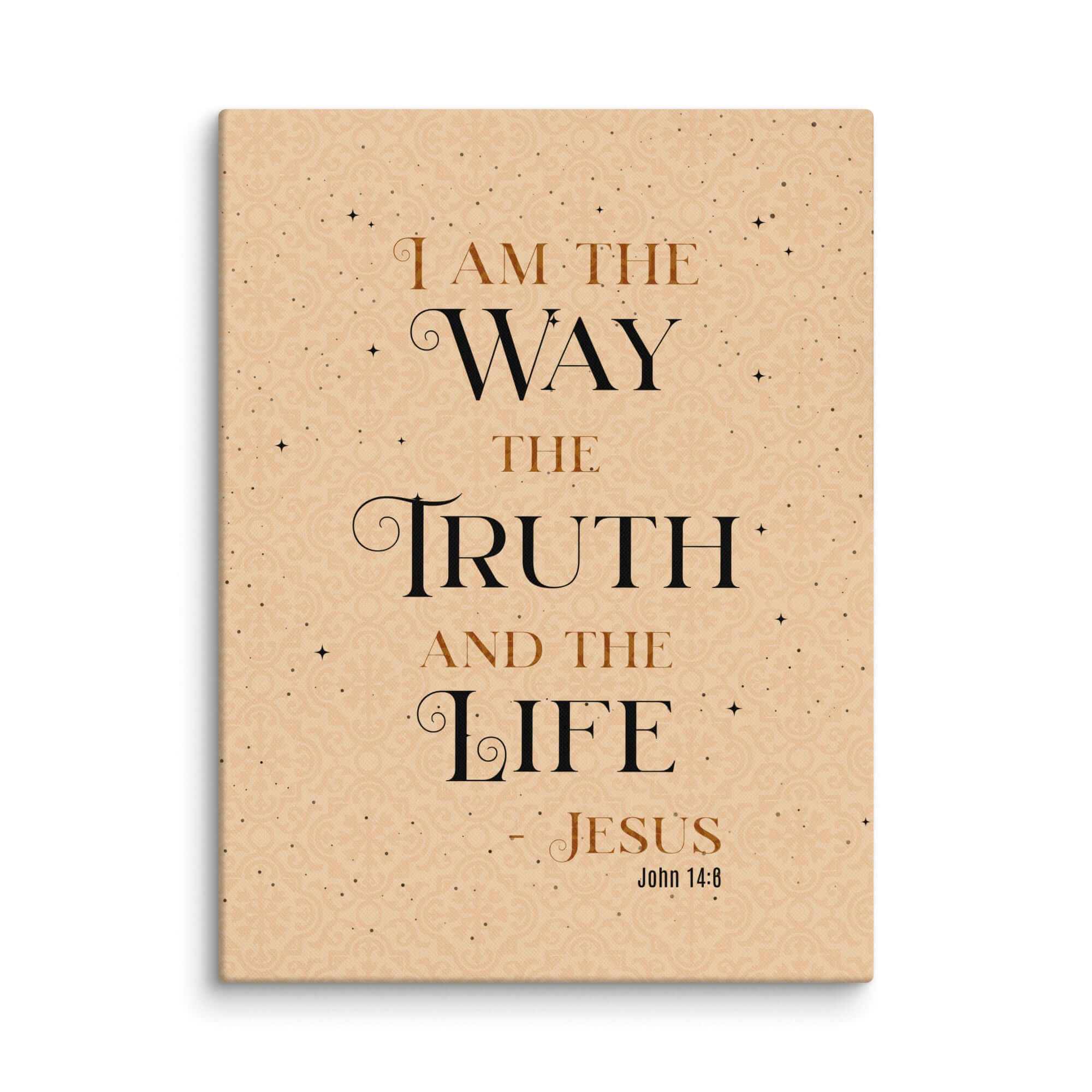 John 14:6 Bible Verse, Color Text Brown Background Canvas Print Wall Art 24″×32″