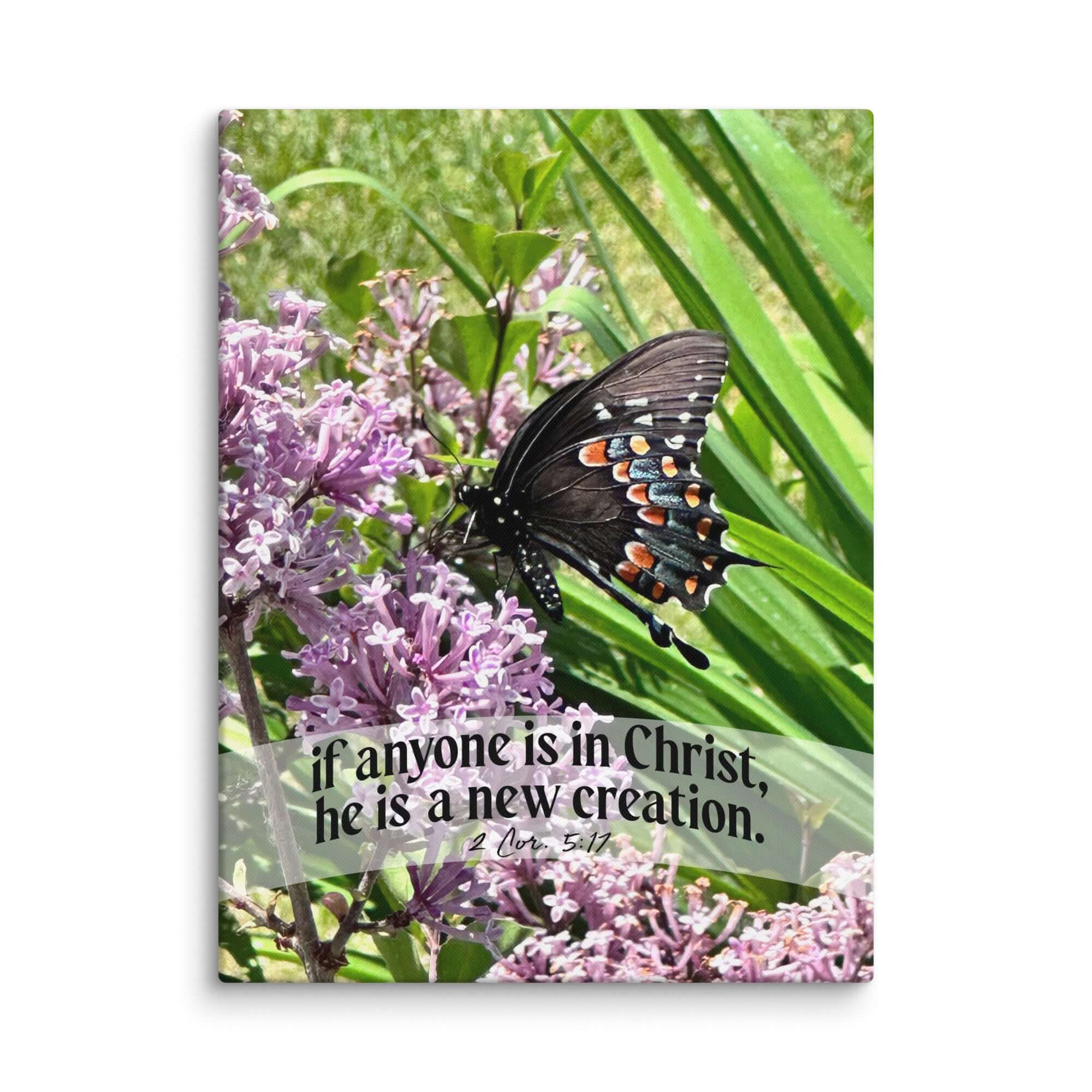 2 Corinthians 5:17 Bible Verse, Butterfly Canvas Print Wall Art 24″×32″