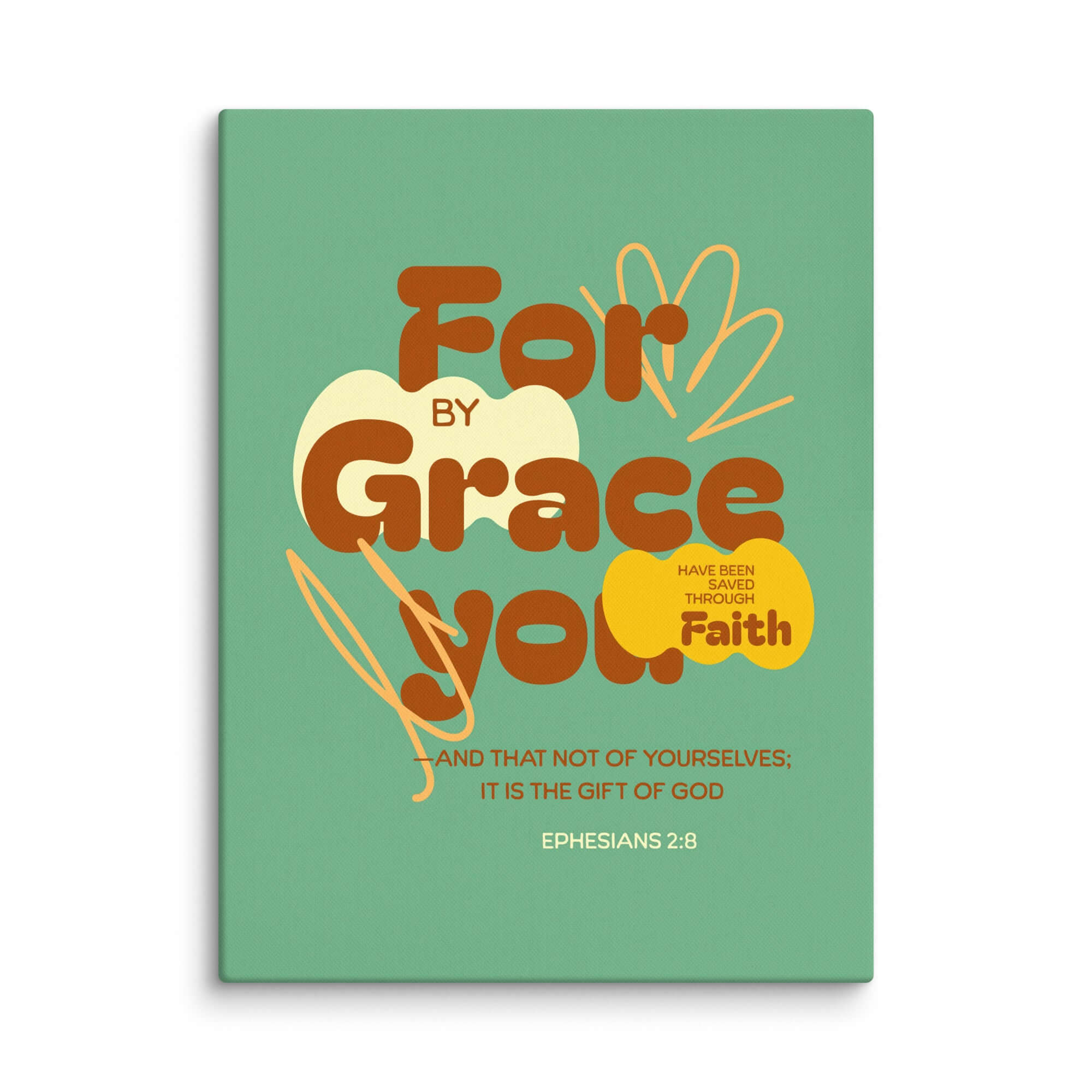 Ephesians 2:8 Bible Verse, for by grace Canvas Print Wall Art 24″×32″