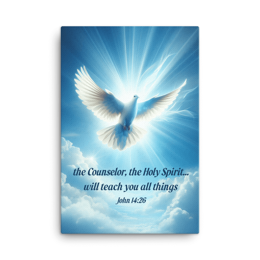 John 14:26 Bible Verse, Holy Spirit Dove Canvas Print Wall Art 24″×36″