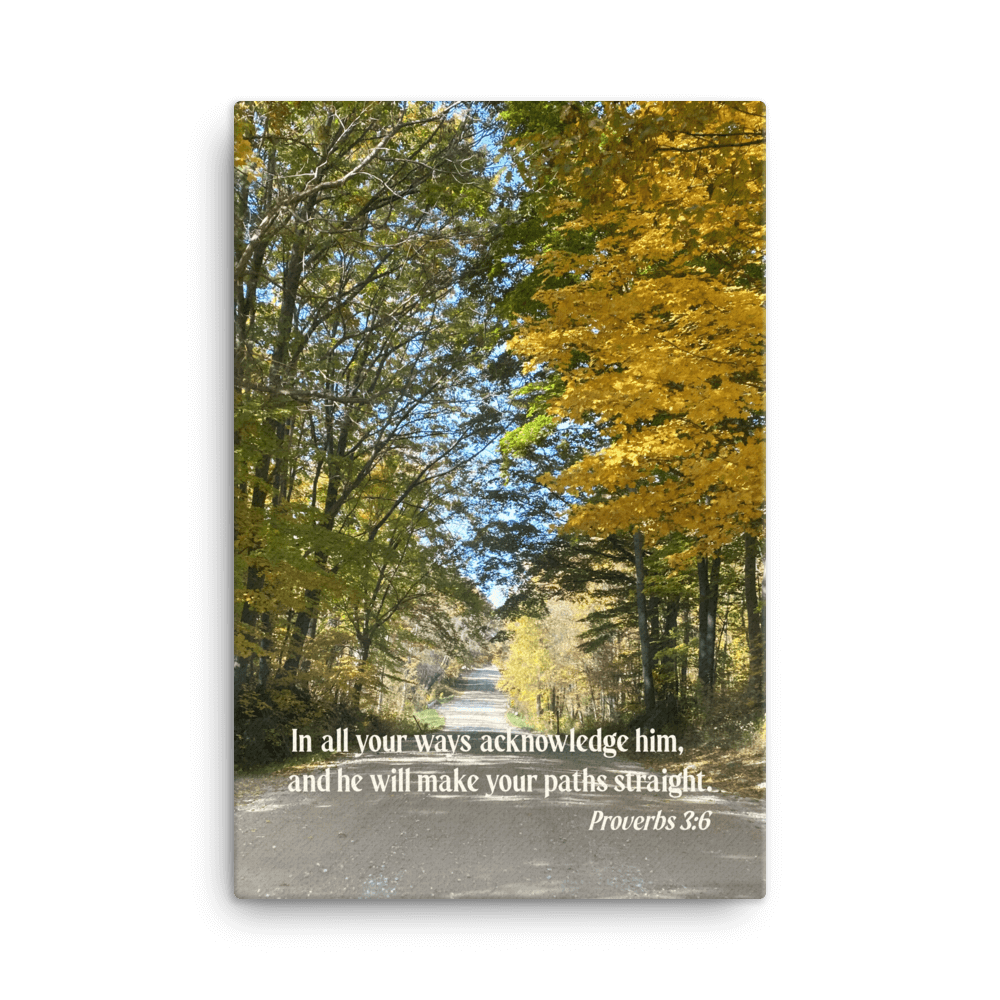 Proverbs 3:6 Bible Verse, Fall Road Canvas Print Wall Art 24″×36″