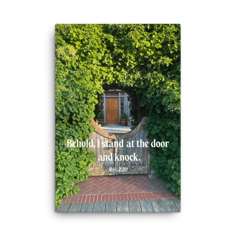 Revelation 3:20 Bible Verse, Garden Doorway Canvas Print Wall Art 24″×36″