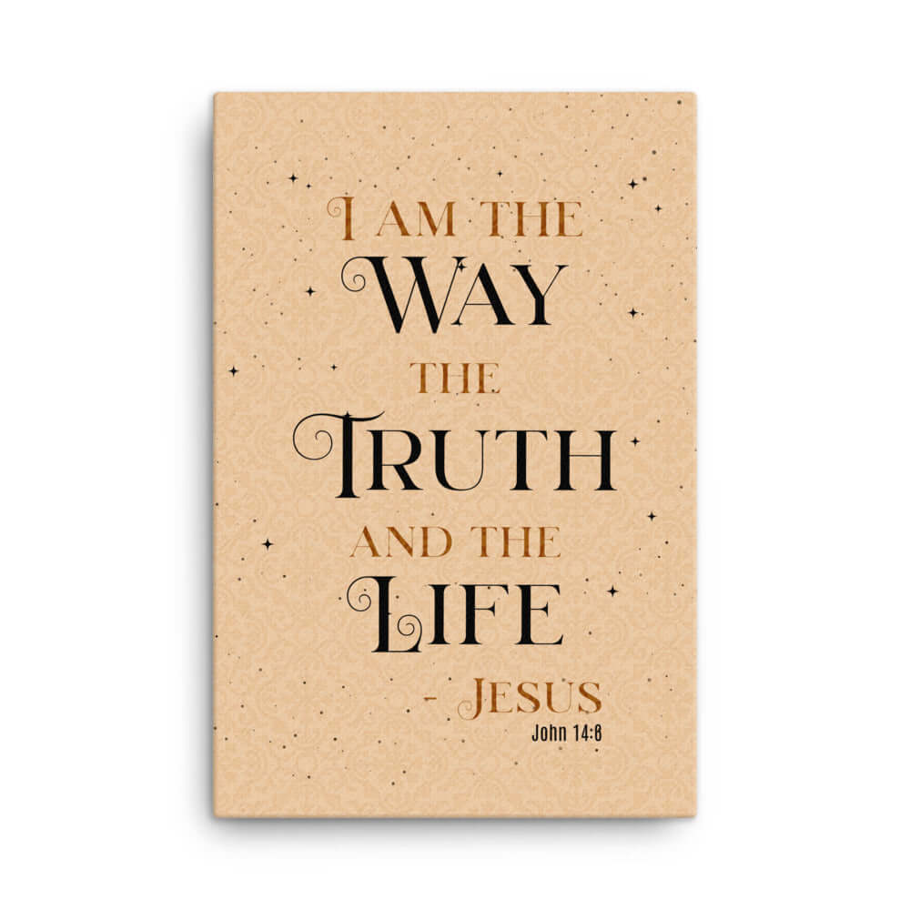 John 14:6 Bible Verse, Color Text Brown Background Canvas Print Wall Art 24″×36″