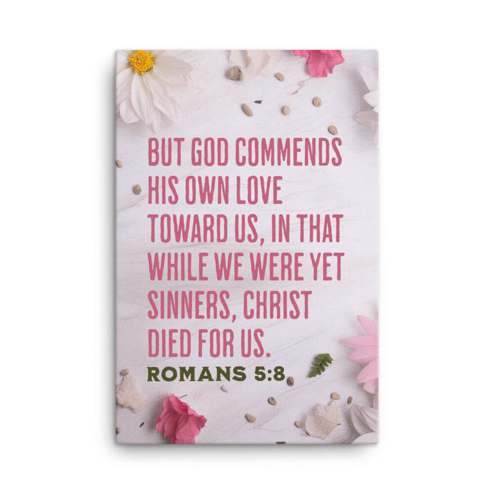 Romans 5:8 Bible Verse, Christ Died for Us Canvas Print Wall Art 24″×36″