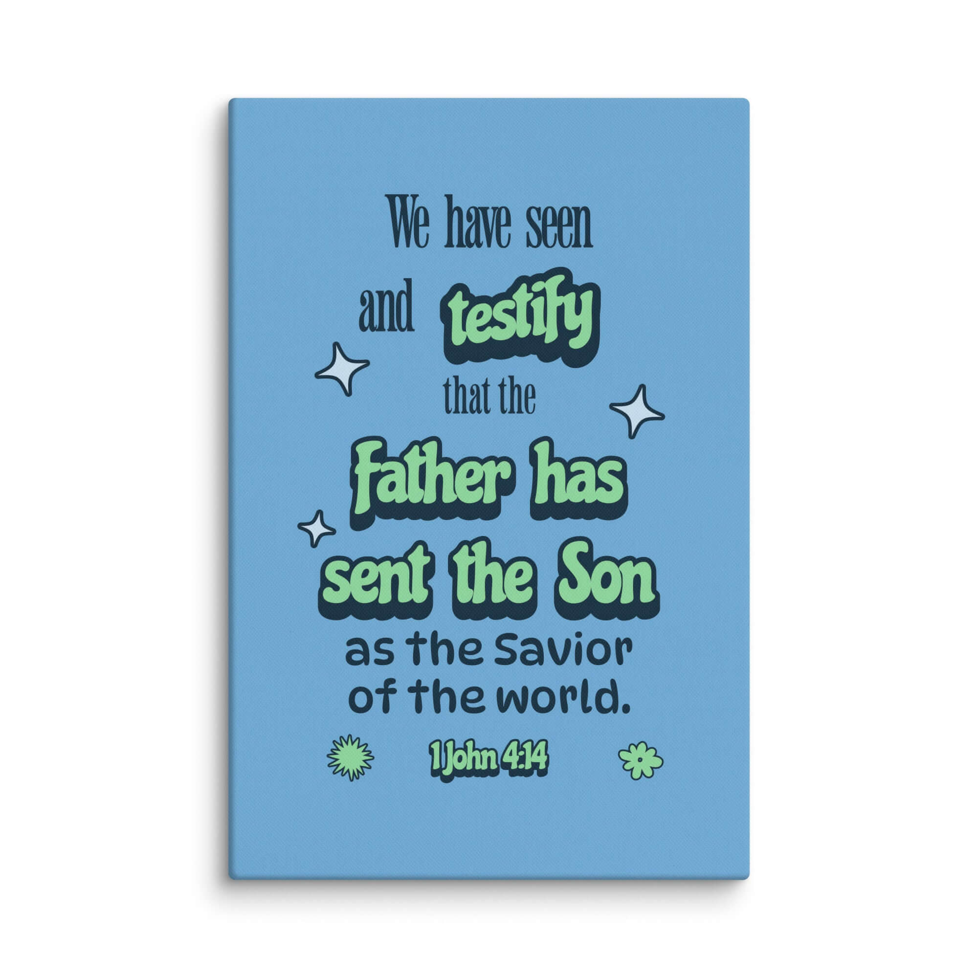 1 John 4:14 Bible Verse, sent the Son Canvas Print Wall Art 24″×36″