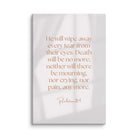 Revelation 21:4 Bible Verse, He will wipe Canvas Print Wall Art 24″×36″