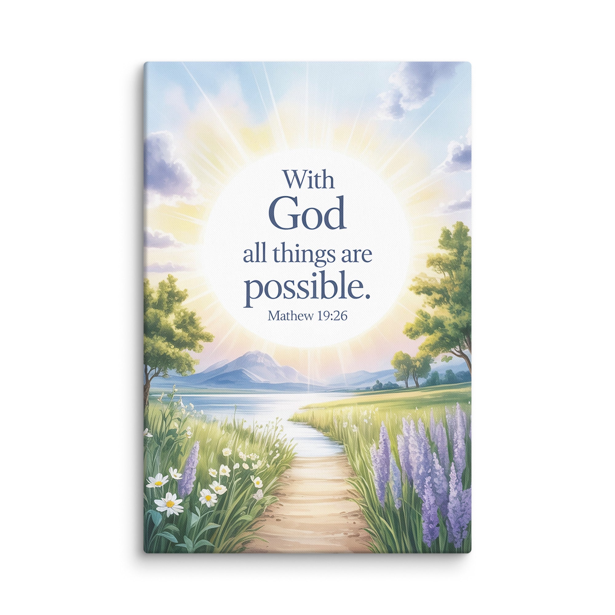 Matthew 19:26 Bible Verse Looking at Canvas 24″×36″