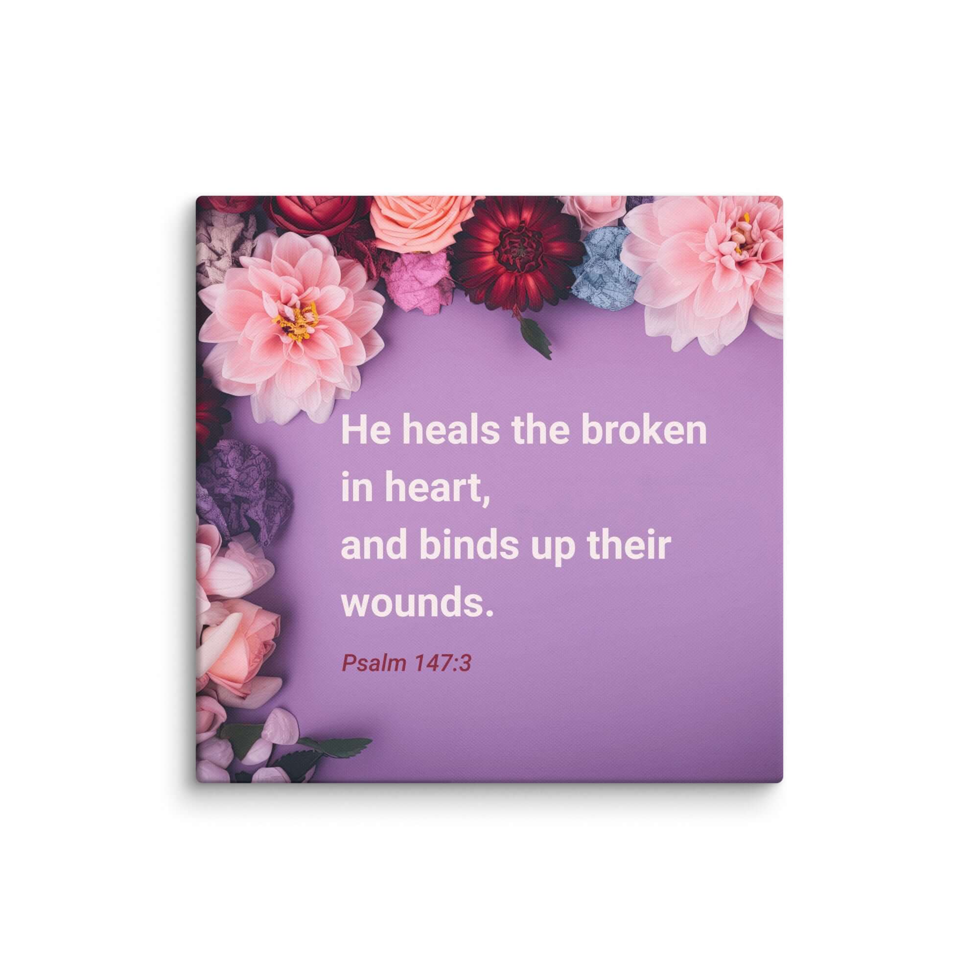 Psalm 147:3 Bible Verse, He heals the broken Canvas Print Wall Art 26″×26″